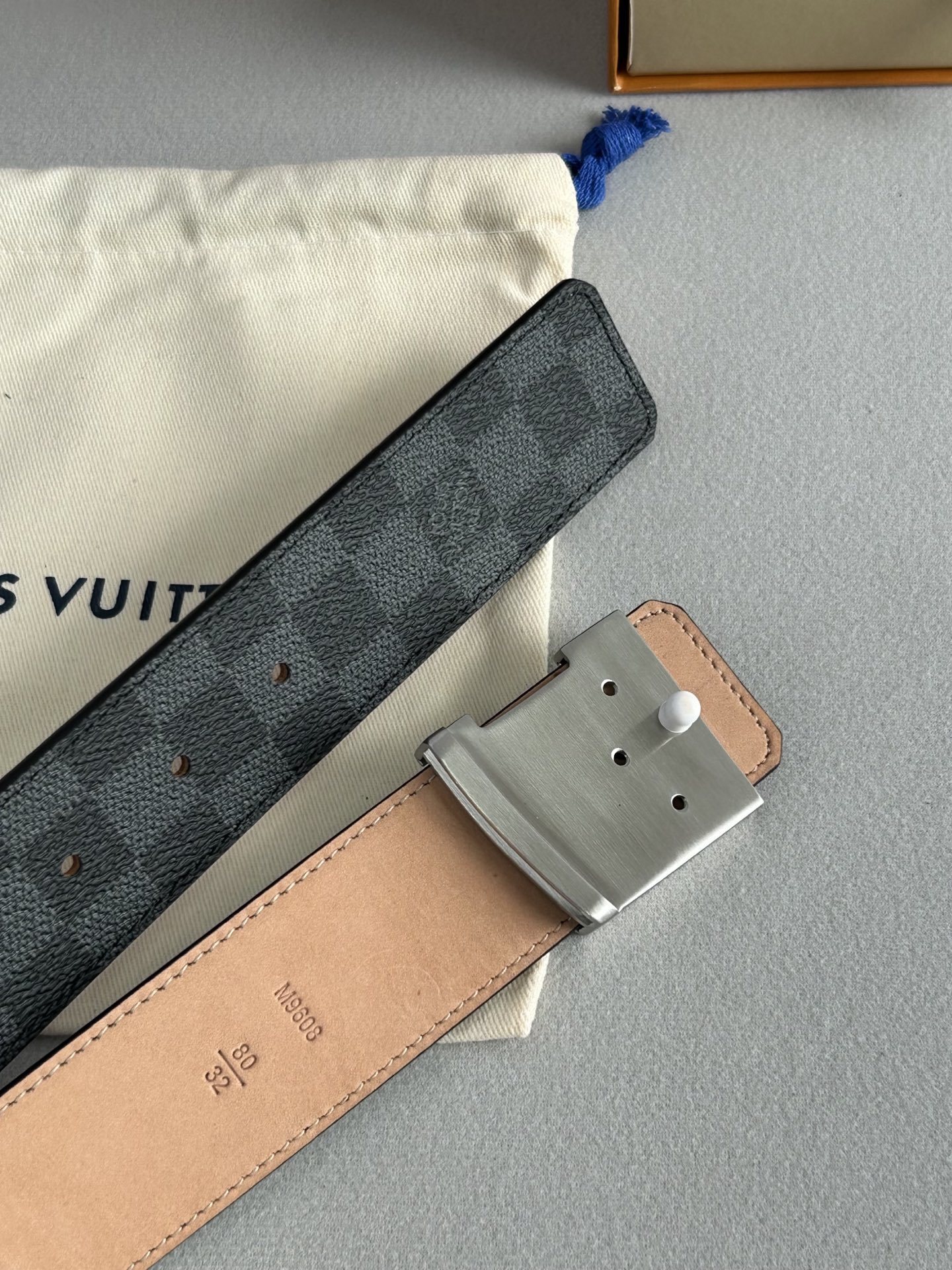 Louis Vuitton Men's Damier Graphite LV Initials Belt - Silver Buckle
