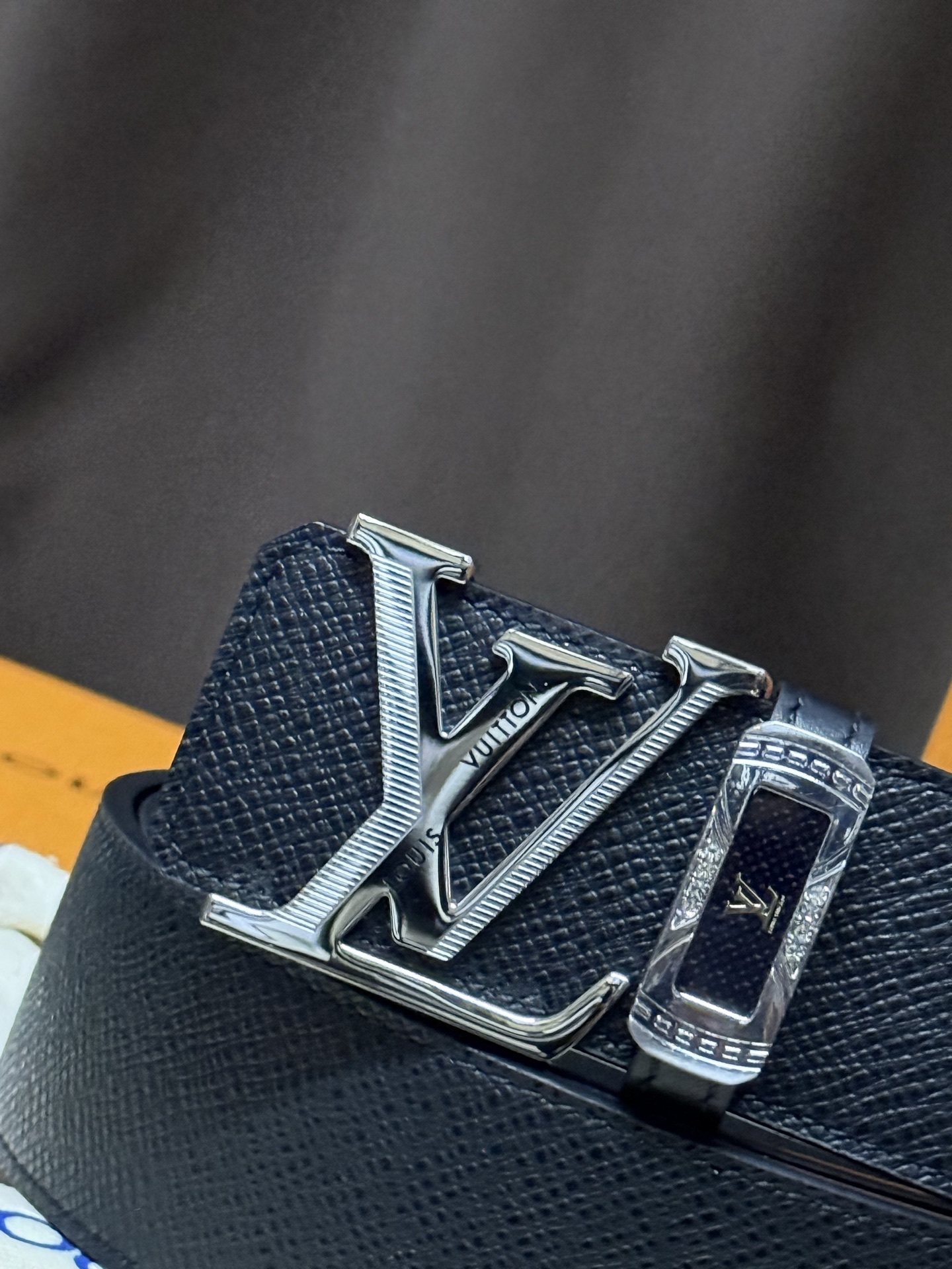 Louis Vuitton Men's Black Leather Belt with Silver LV Buckle