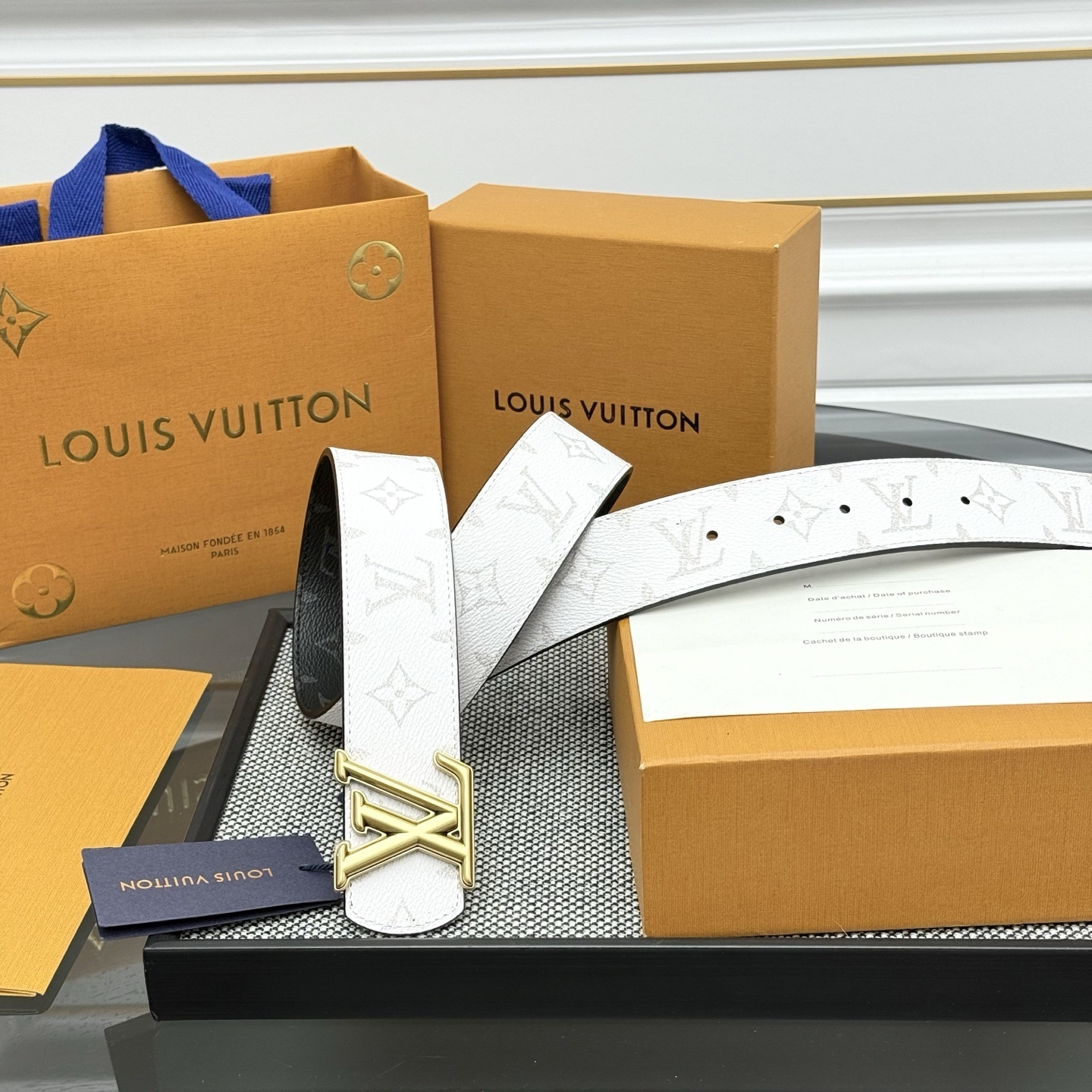 Louis Vuitton LV Initial 40mm Belt White Monogram Gold Buckle