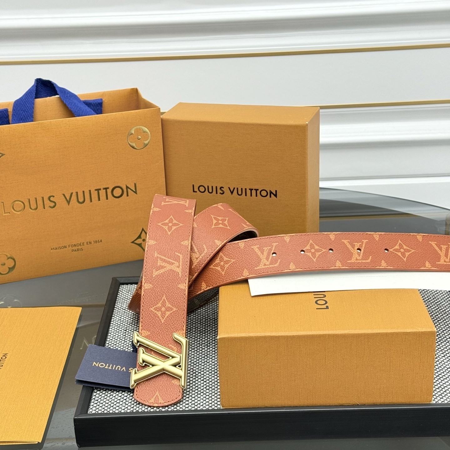 Louis Vuitton Monogram Canvas Belt with Gold LV Initiales Buckle