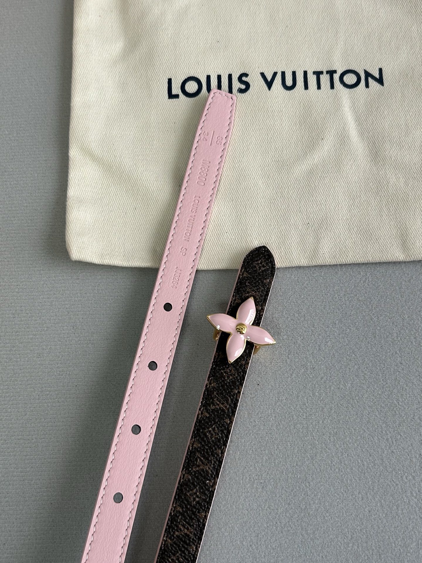 Louis Vuitton Monogram Slim Belt with Pink Flower Buckle