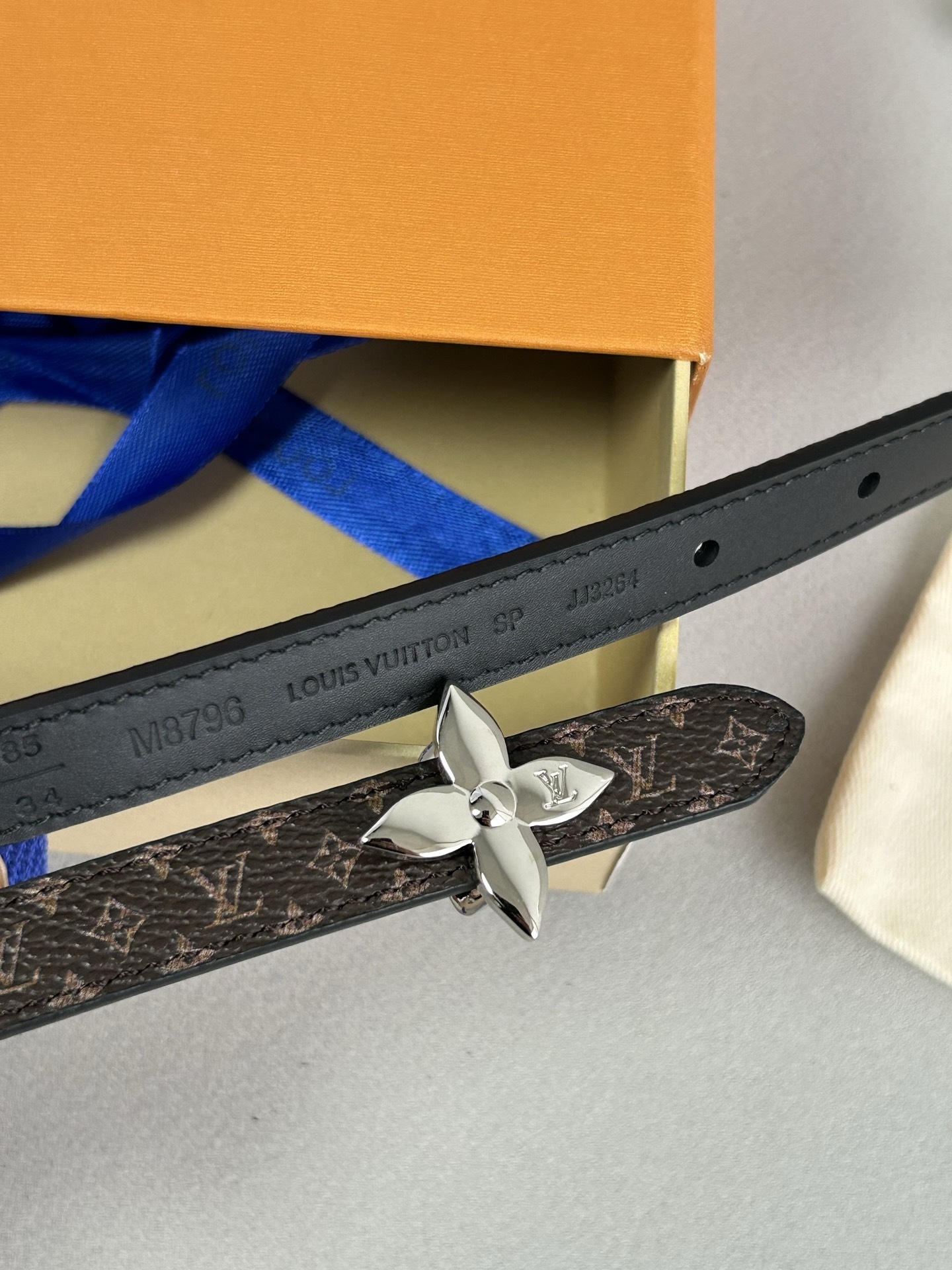 Louis Vuitton Women's Monogram Canvas Thin Belt with Flower Buckle