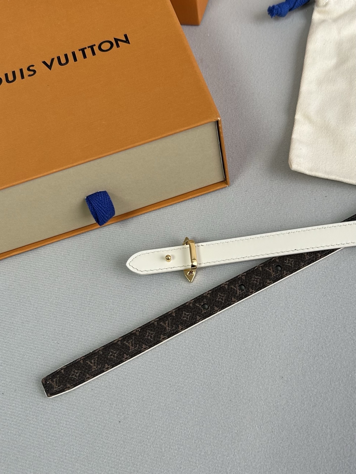 Louis Vuitton Reversible Slim Belt with Gold Monogram Flower Buckle