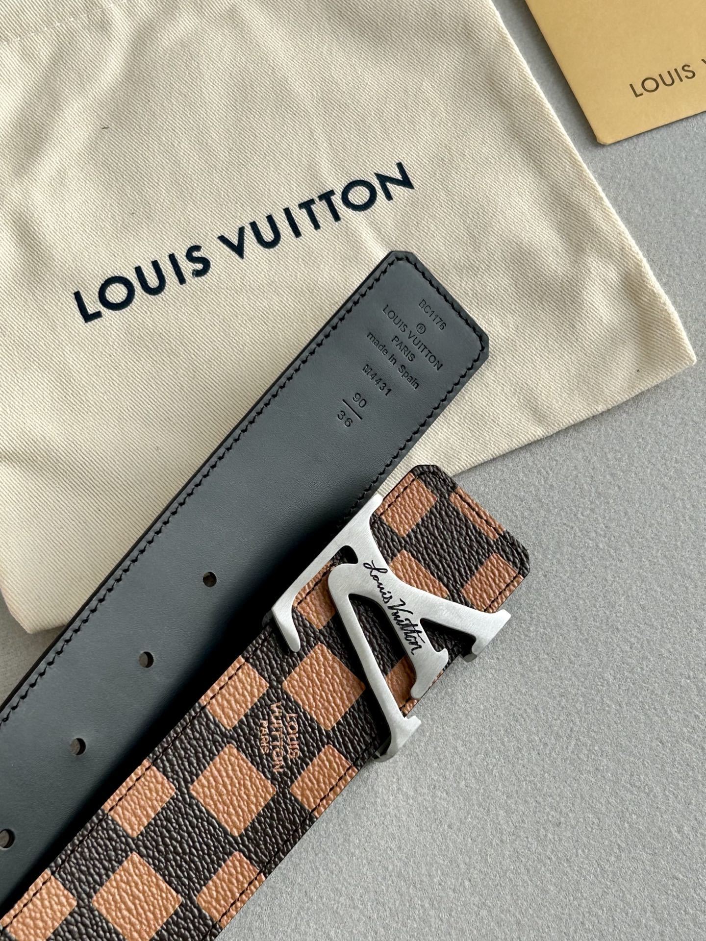 Louis Vuitton Men's Damier Ebene Belt with Silver LV Initial Buckle