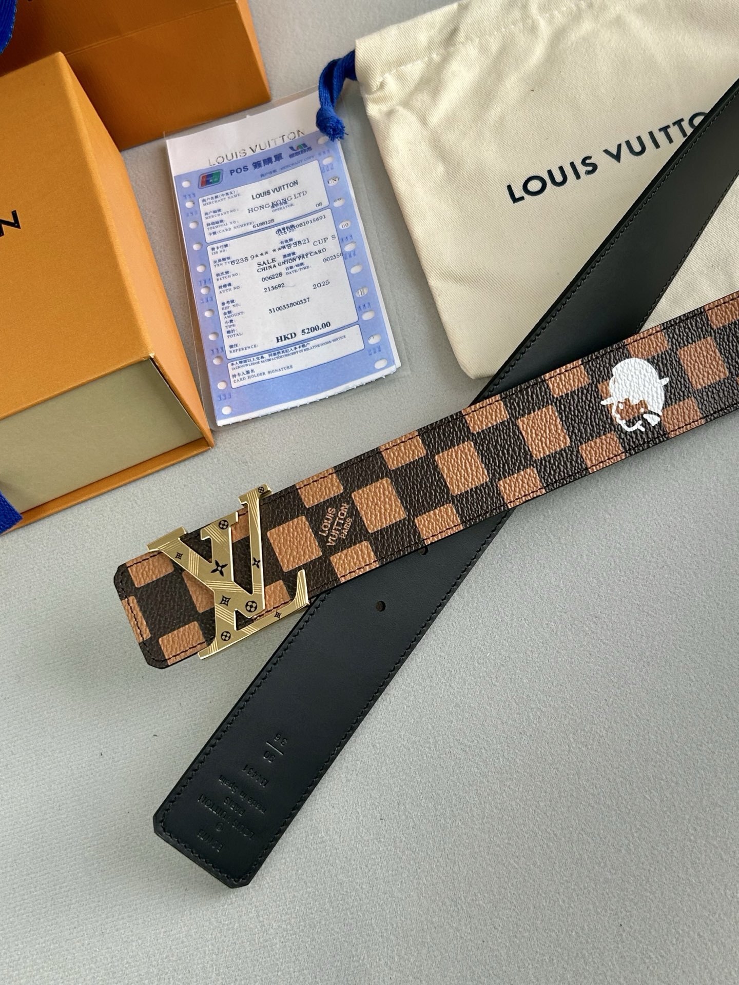 Louis Vuitton LV Initiales Damier Ebene Belt with Engraved Gold Buckle