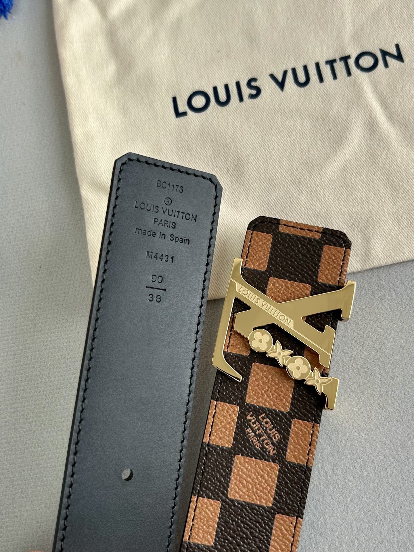 Louis Vuitton LV Initial Damier Belt with Gold Flower Buckle
