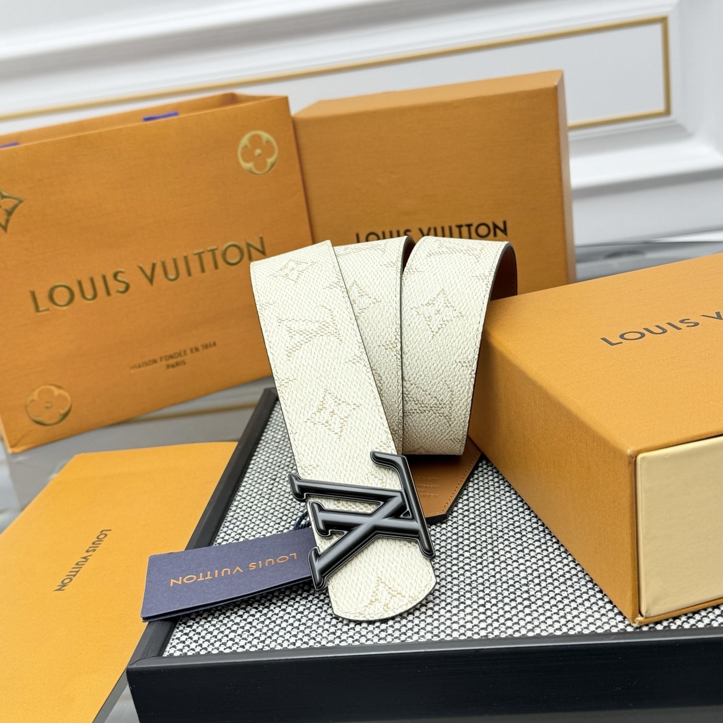 Louis Vuitton LV Initiales Cream Monogram Leather Belt