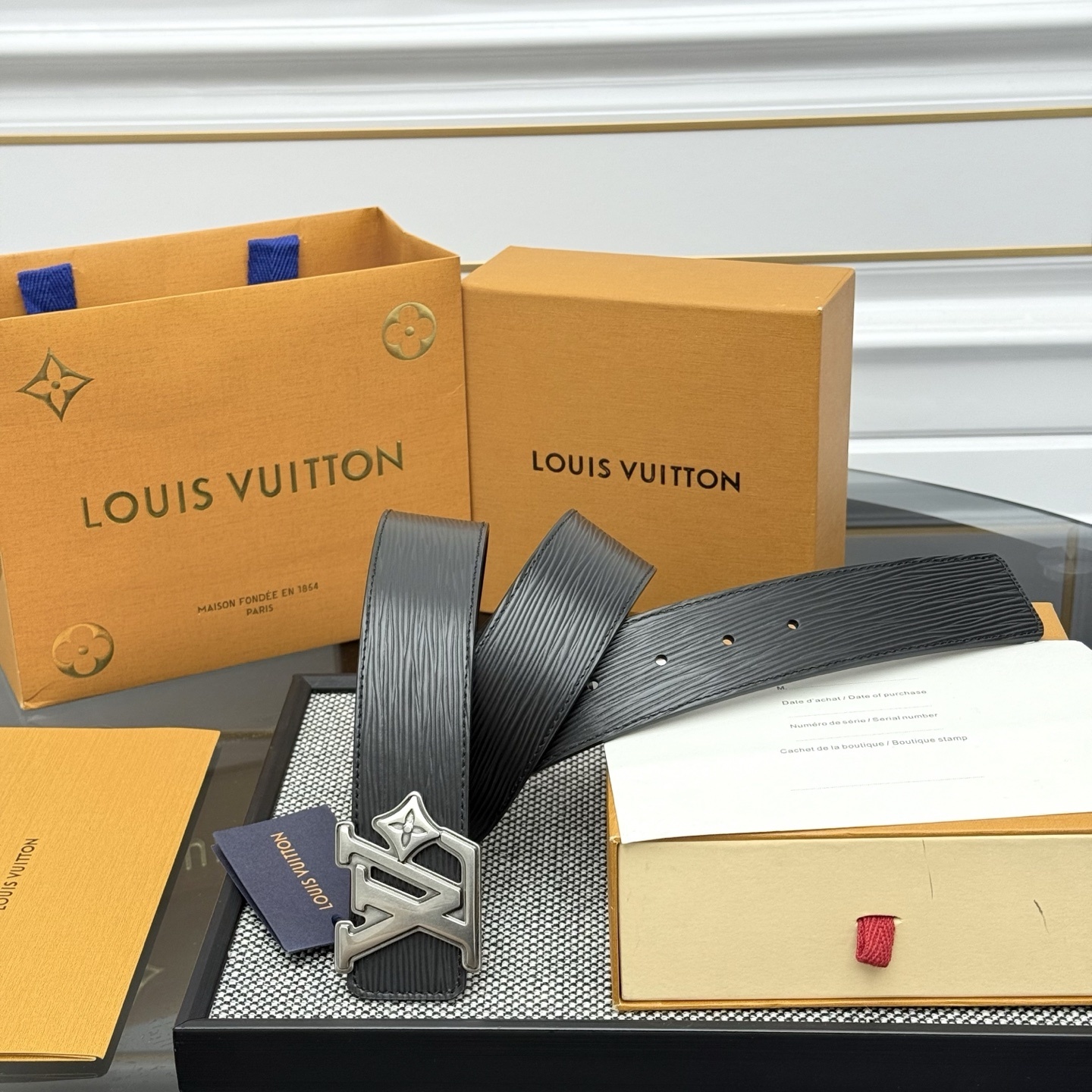 Louis Vuitton Black Epi Leather Belt with Silver LV Flower Buckle