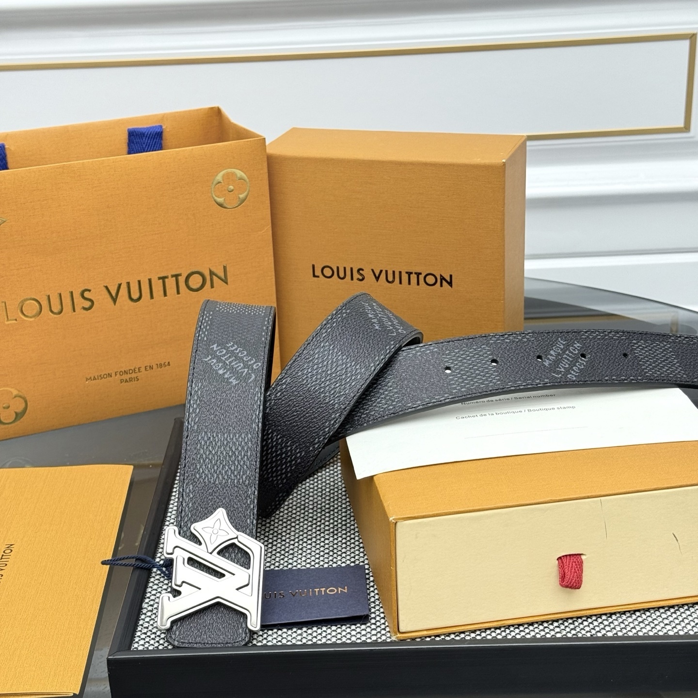 Louis Vuitton Men's Damier Graphite LV Initiales Belt Silver Buckle