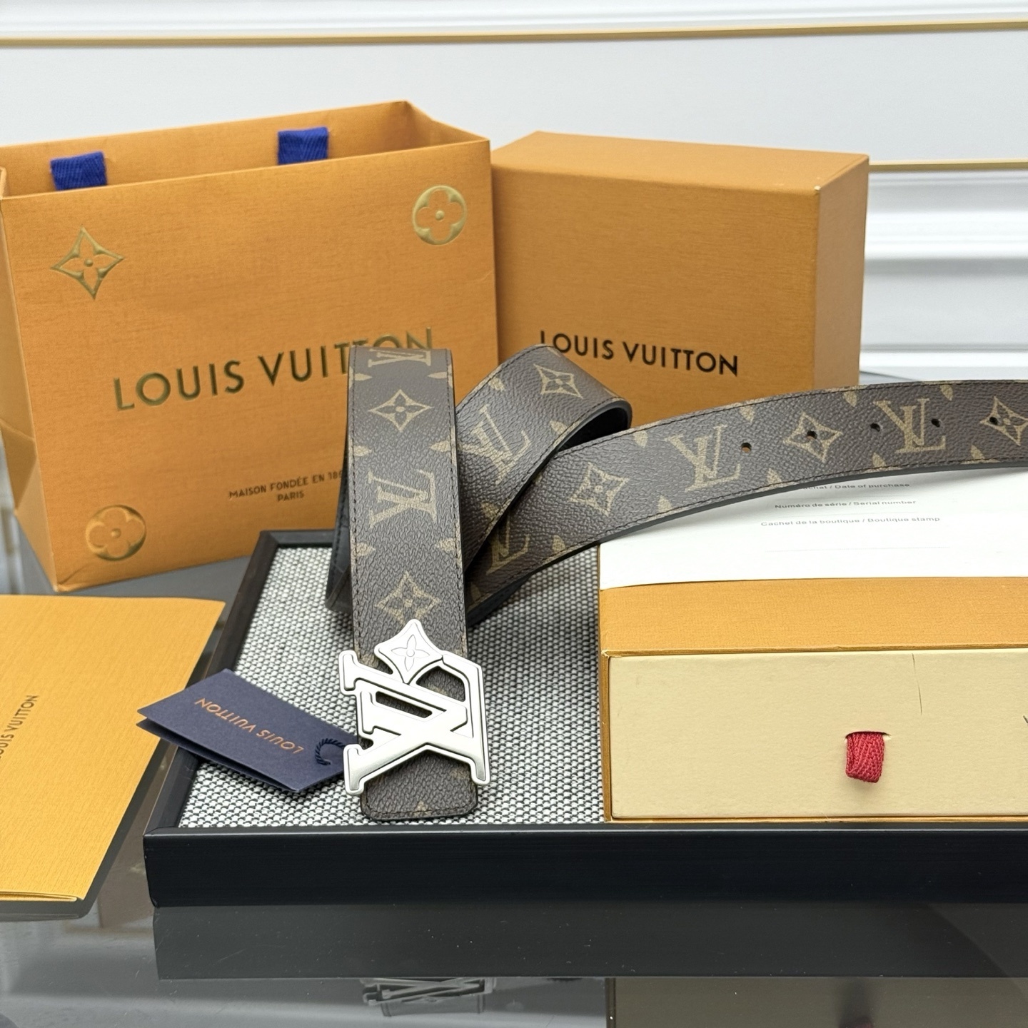Louis Vuitton LV Initial Monogram Canvas Belt with Silver Buckle