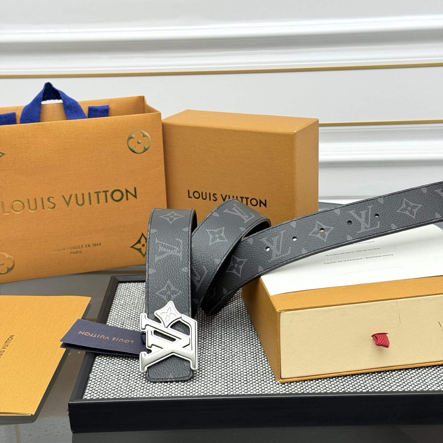 Louis Vuitton Monogram Eclipse Men's Belt with Silver LV Buckle
