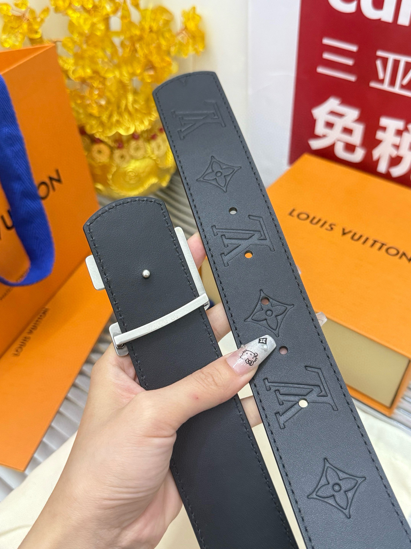 Louis Vuitton Men's Monogram Shadow Leather Belt with Silver Buckle