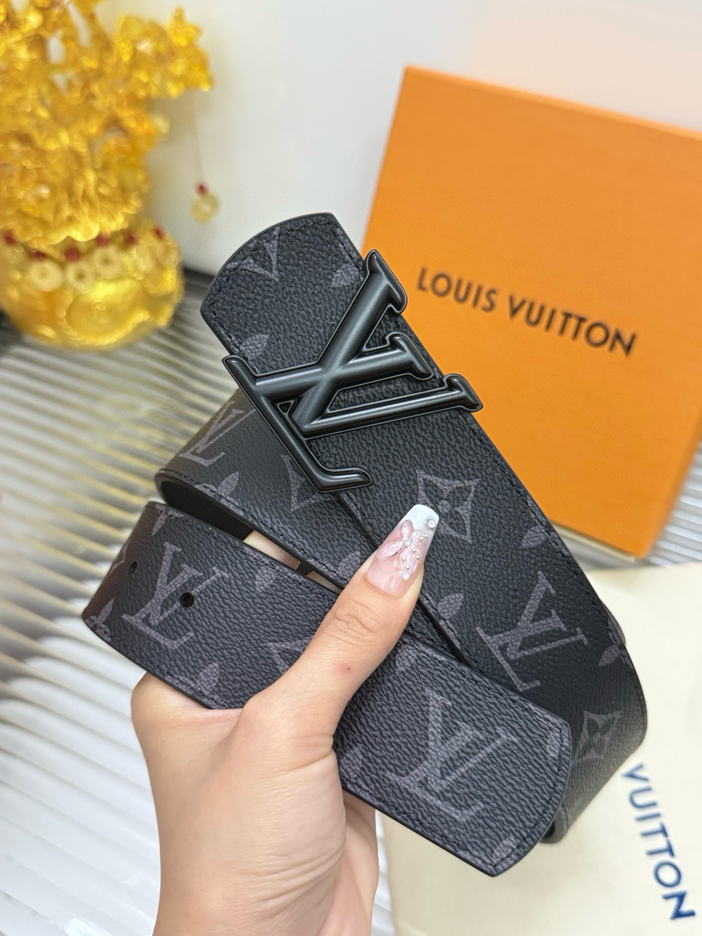 Louis Vuitton Men's LV Initiales Monogram Eclipse Belt - Matte Black