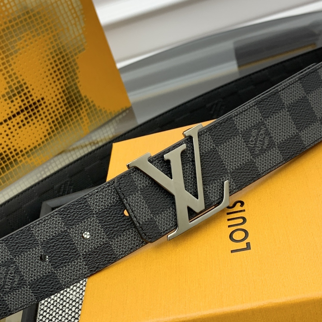 Louis Vuitton LV Initial Men's Belt Damier Graphite Canvas Black
