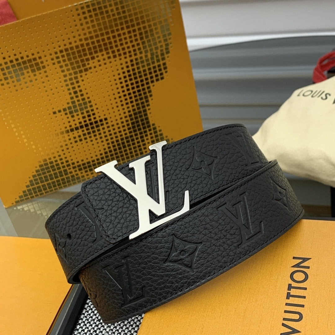 Louis Vuitton Men's Black Monogram Leather Belt Silver LV Buckle