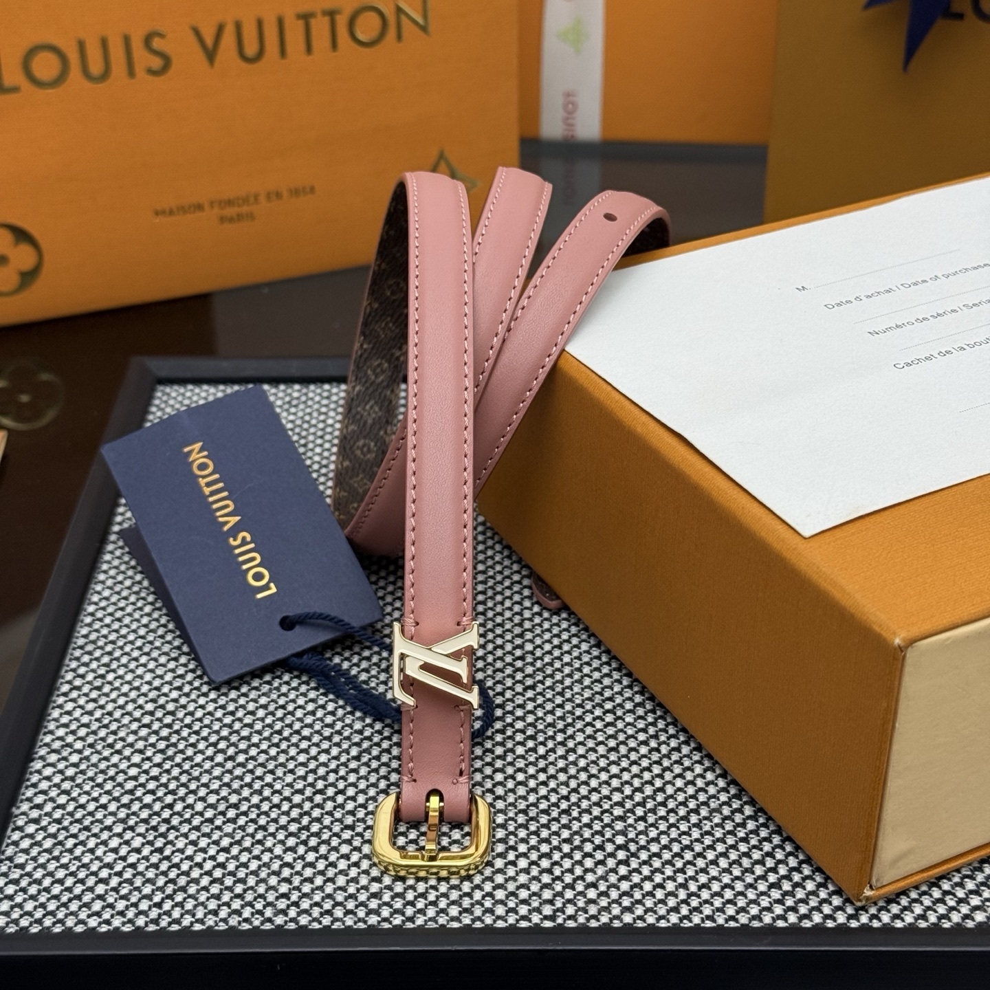 Louis Vuitton Pink Leather Double Wrap Bracelet with Gold LV Logo