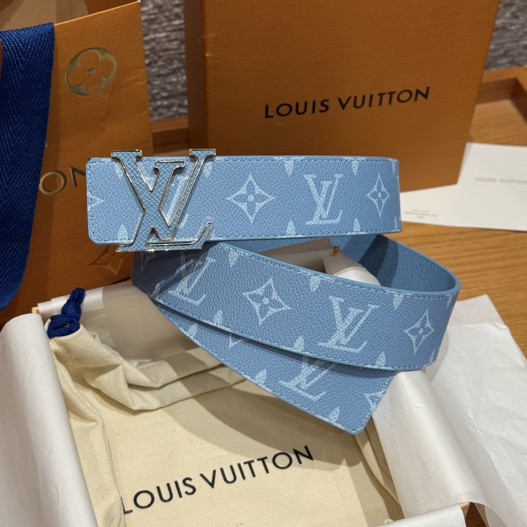 Louis Vuitton LV Initials 40mm Light Blue Monogram Leather Belt