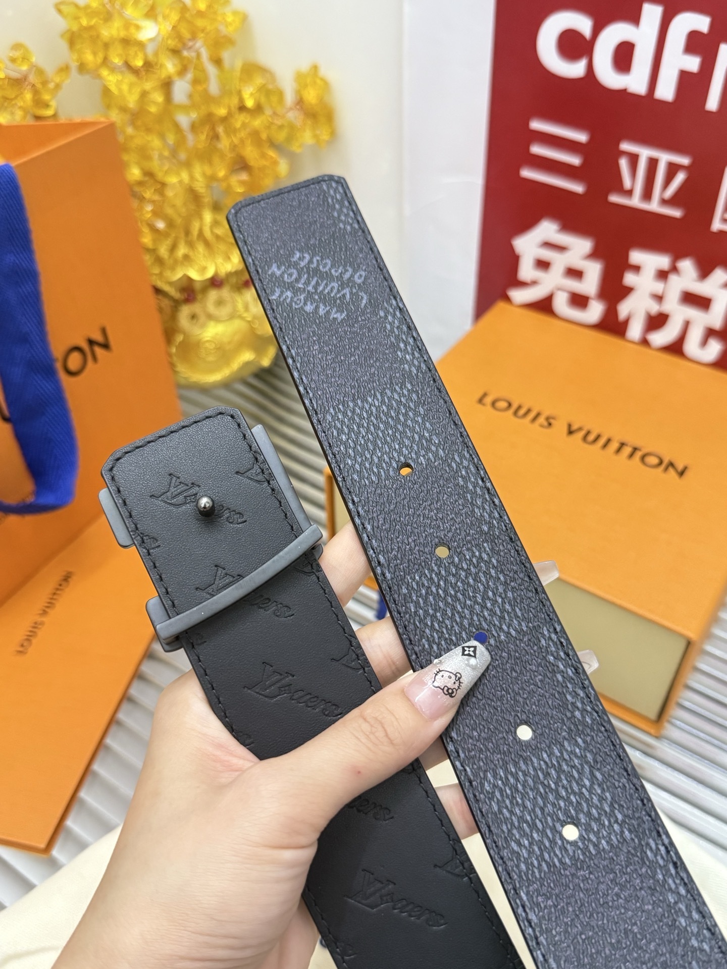 Louis Vuitton LV Initials Matte Black Leather Belt for Men