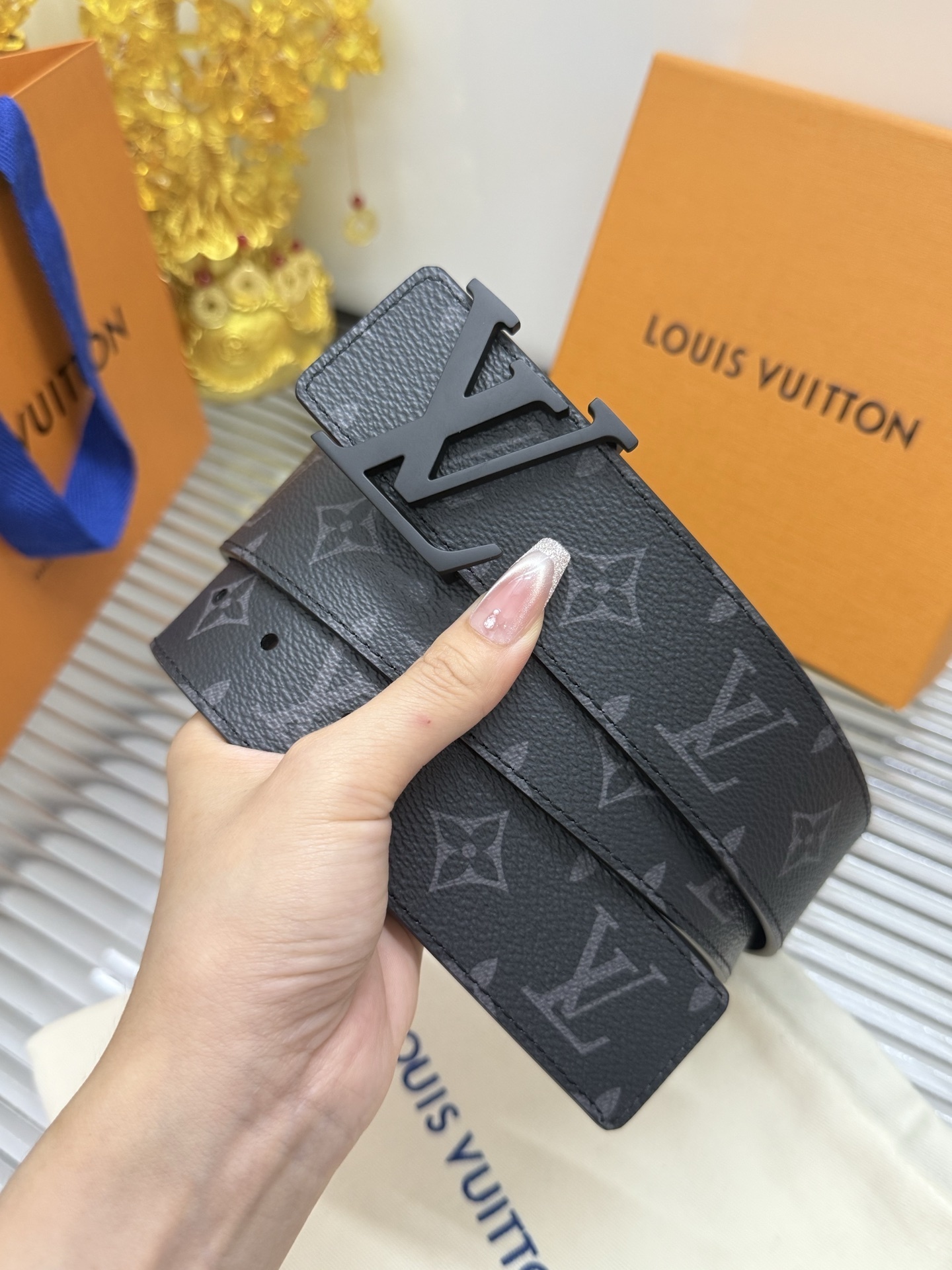 Louis Vuitton Men's LV Initial Belt Monogram Eclipse Matte Black