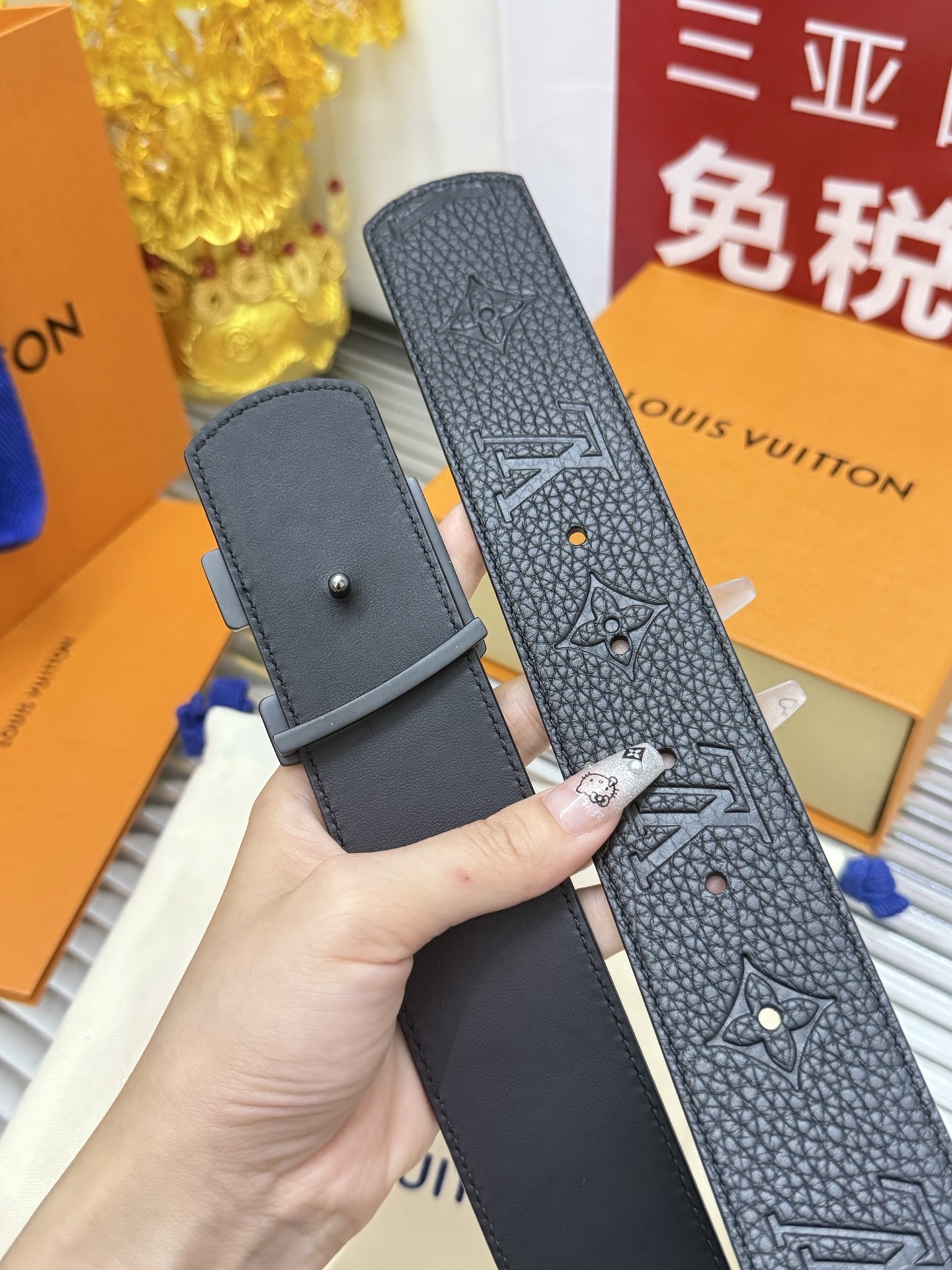 Louis Vuitton Matte Black LV Initiales Monogram Leather Belt 40mm