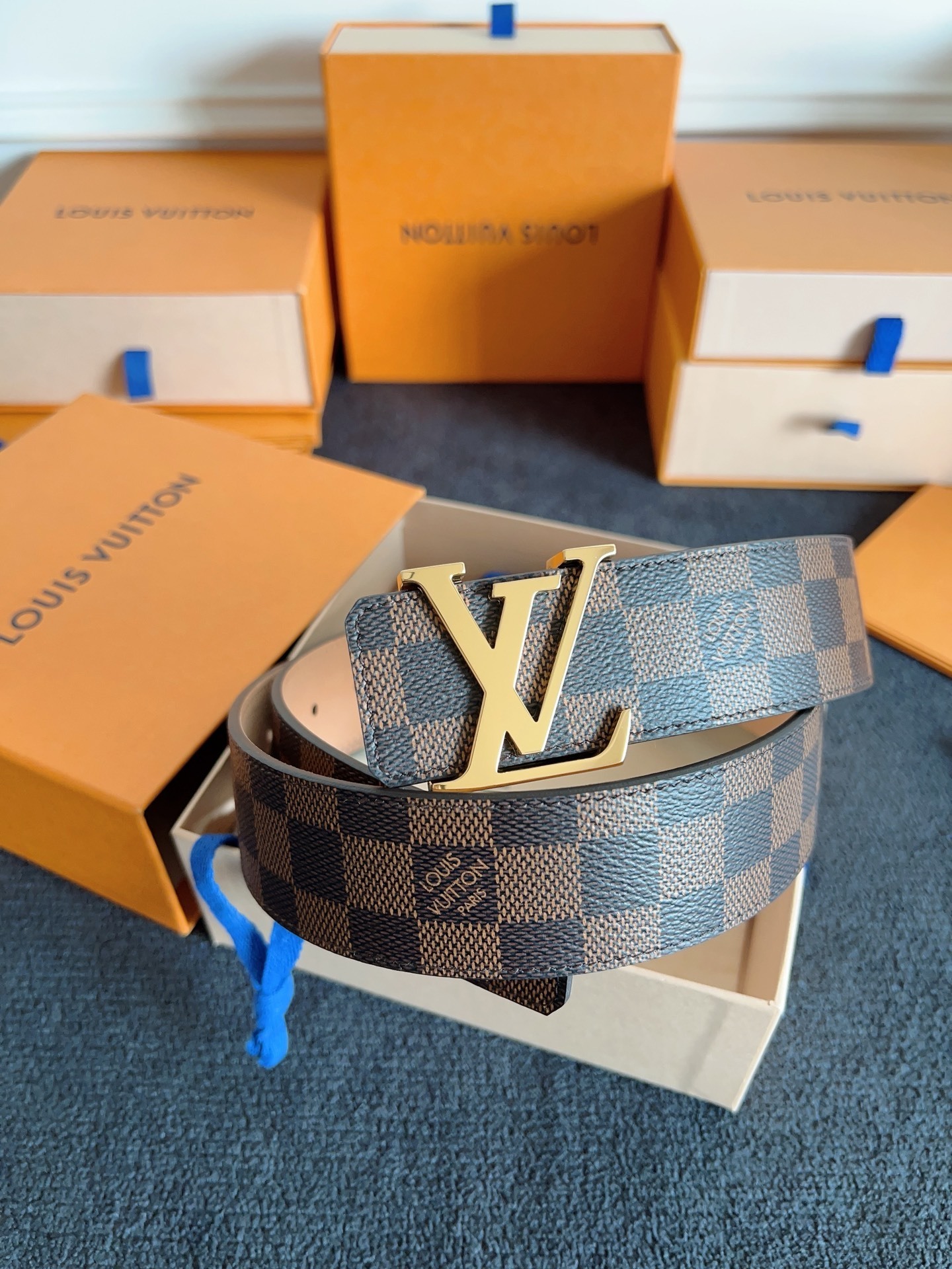 Louis Vuitton LV Initiales 40mm Belt Damier Ebene Gold Buckle
