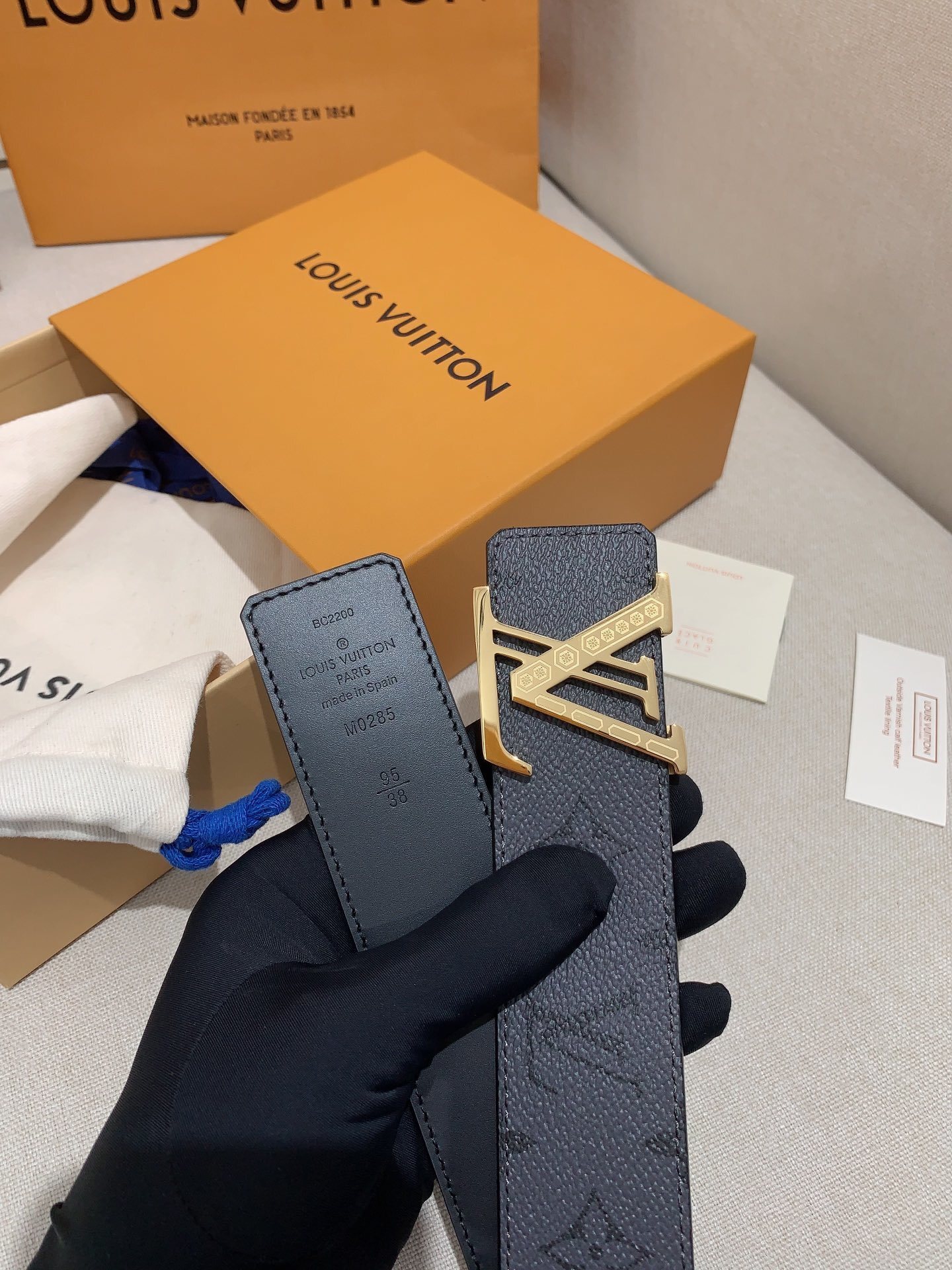 Louis Vuitton Men's Monogram Eclipse Belt - Gold Engraved LV Buckle