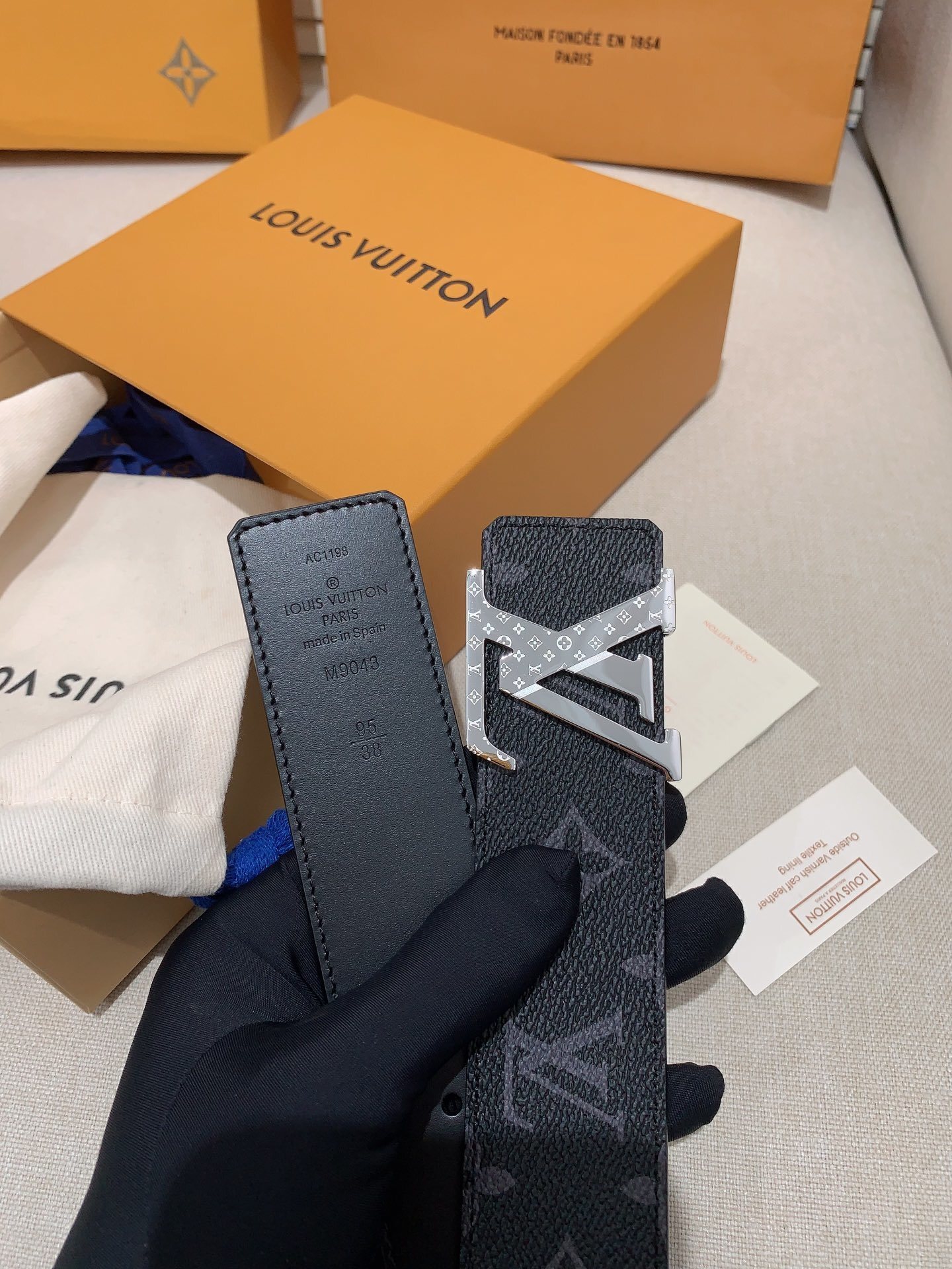 Louis Vuitton LV Initial Silver Engraved Monogram Eclipse Belt