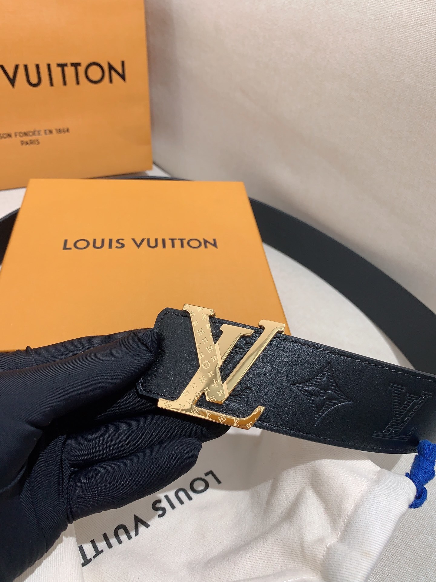 Louis Vuitton LV Initiales Black Leather Belt with Gold Buckle