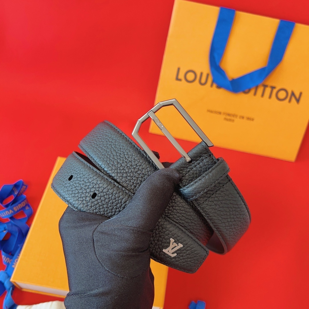 Louis Vuitton Men's Taurillon Leather Belt with Silver Buckle