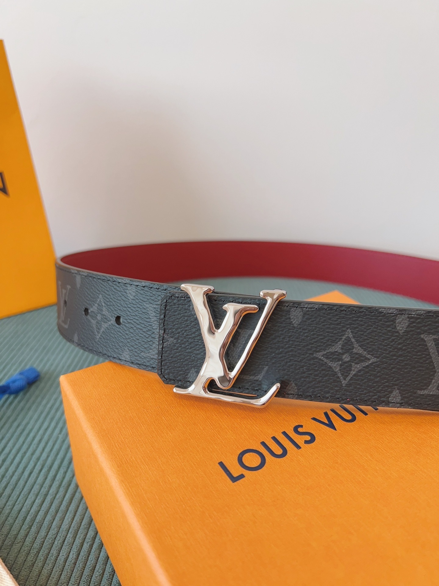 Louis Vuitton LV Initiales Monogram Eclipse Red Reversible Belt