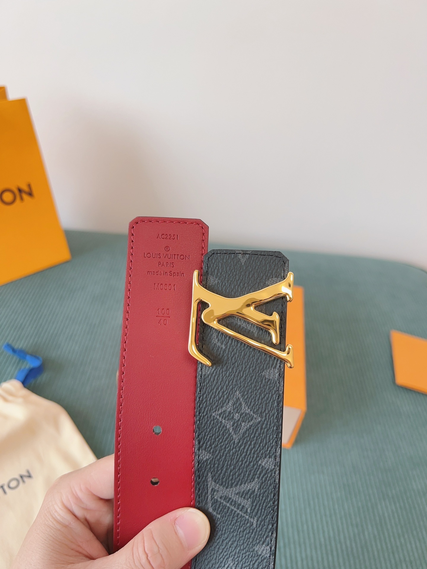 Louis Vuitton LV Initiales Reversible Belt - Monogram Eclipse & Red
