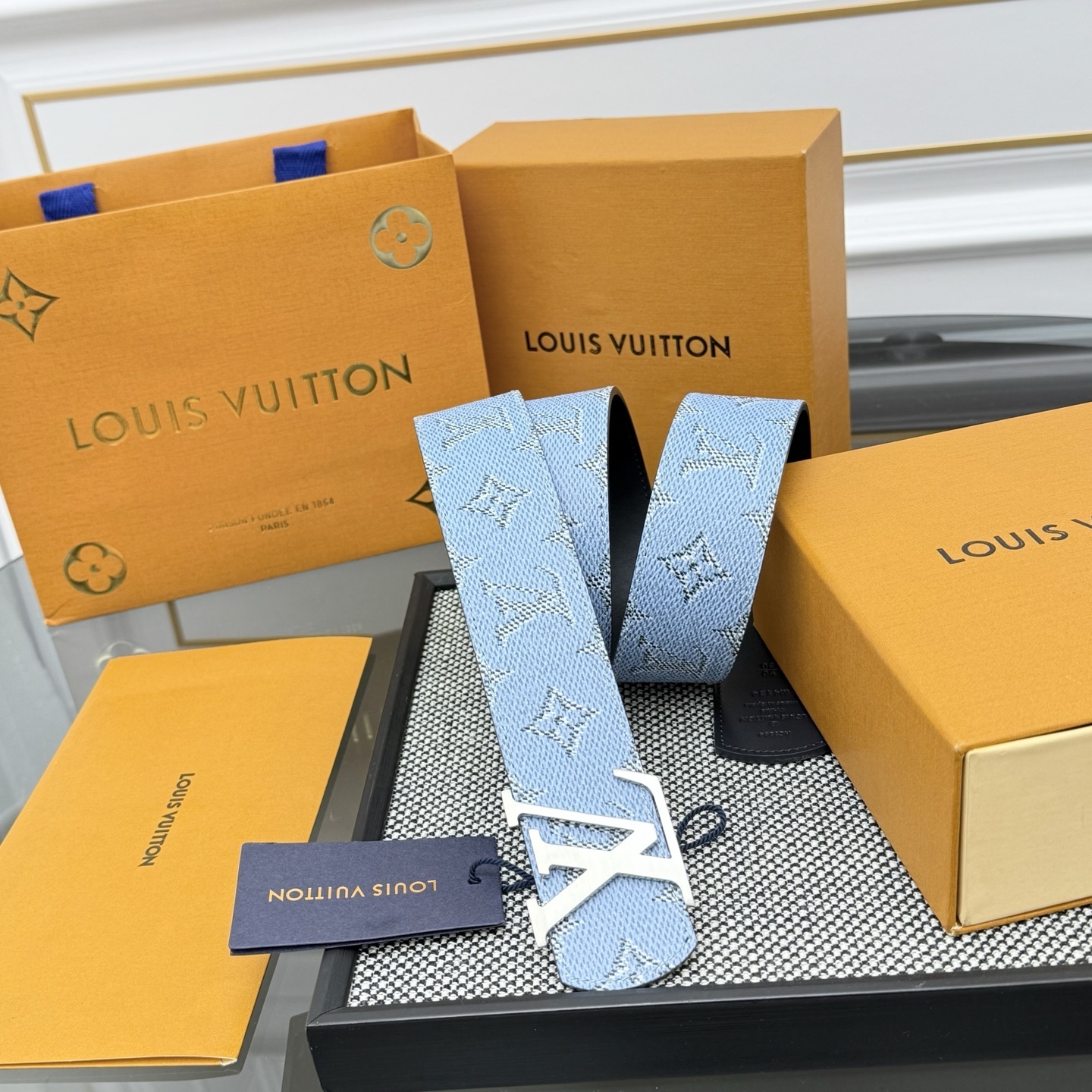 Louis Vuitton LV Initiales Light Blue Monogram Canvas Belt