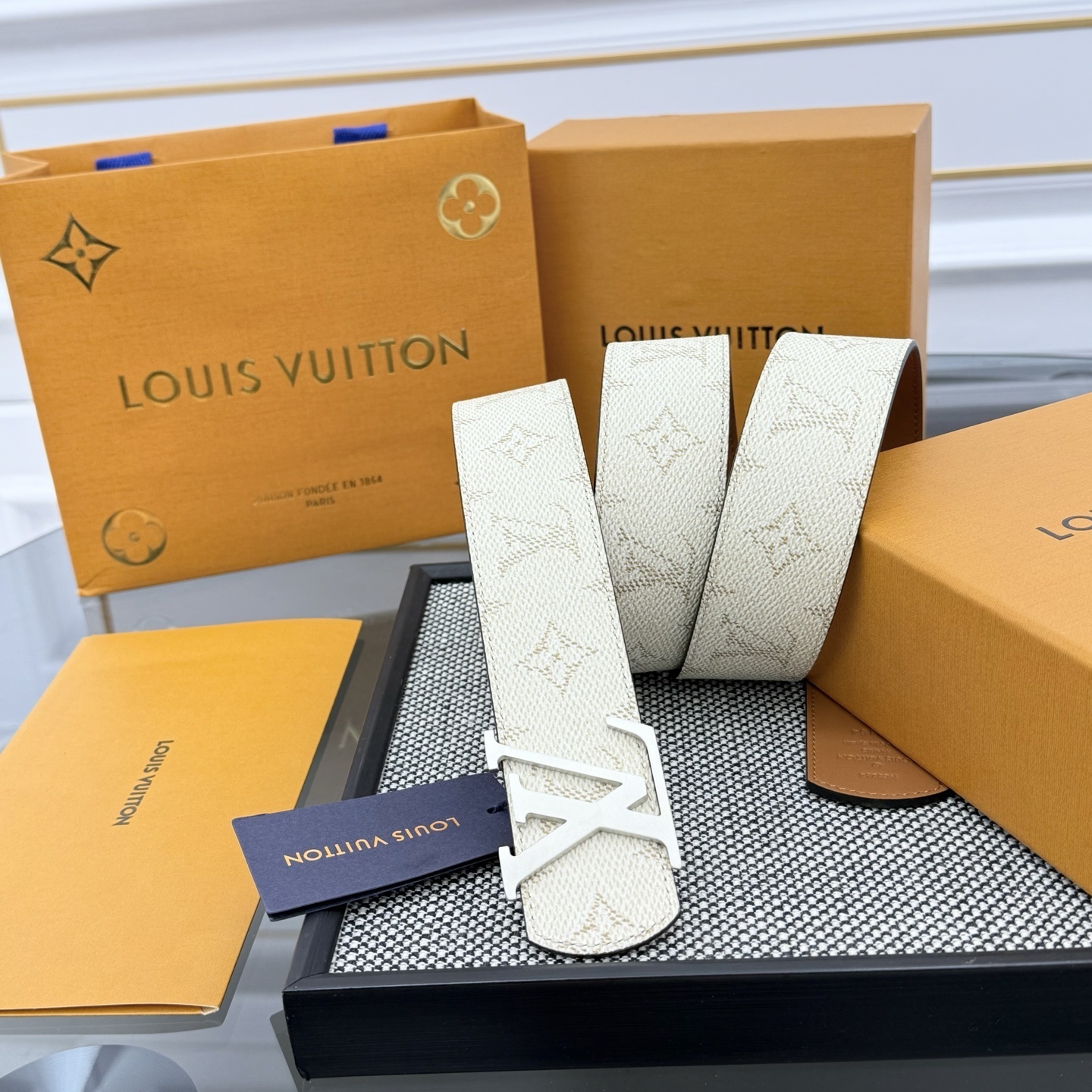 Louis Vuitton LV Initiales 40mm White Monogram Belt Silver Buckle