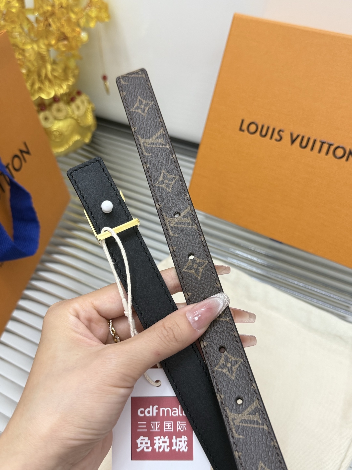 Louis Vuitton Monogram Canvas Slim Belt with Gold LV Buckle
