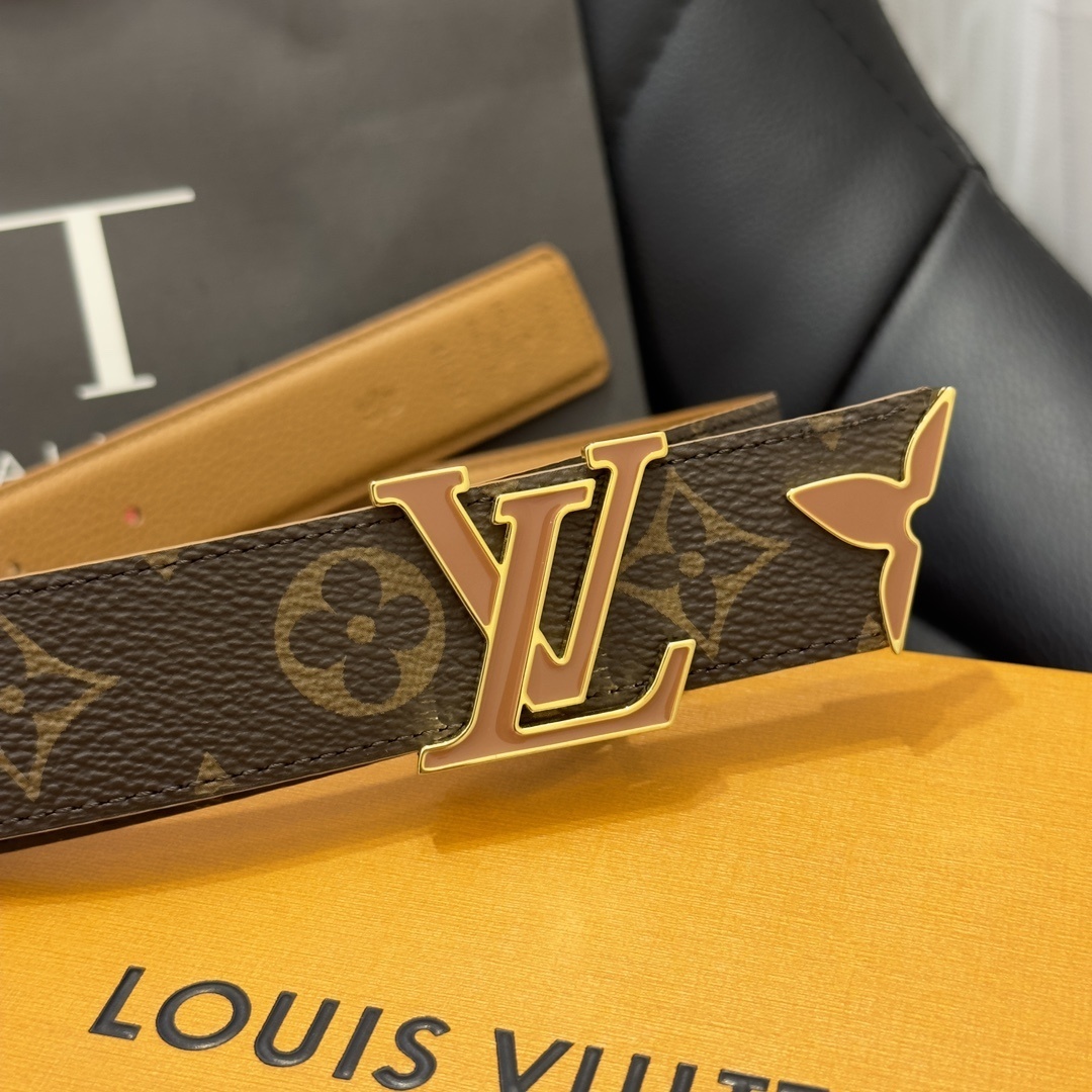 Louis Vuitton Monogram Canvas Belt with Gold LV Initial Buckle