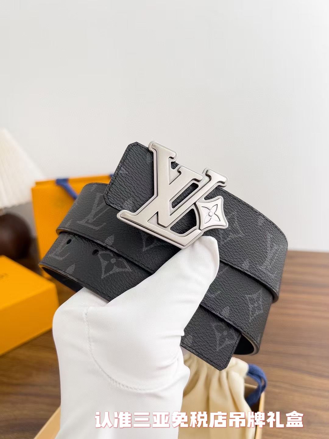 Louis Vuitton LV Initial Silver Buckle Monogram Eclipse Belt