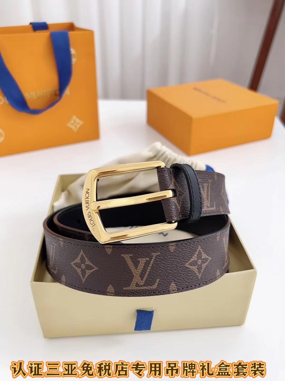 Louis Vuitton Monogram Canvas Belt with Gold-Tone Buckle