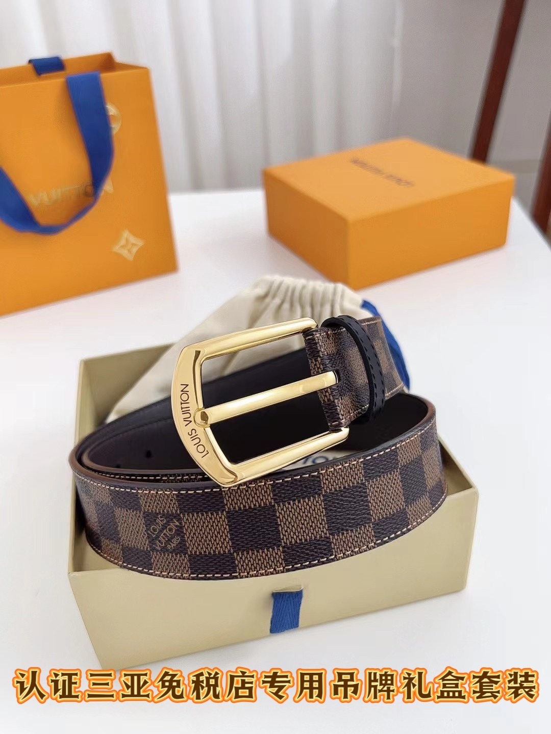 Louis Vuitton Damier Ebene Belt Gold Buckle Luxury Designer Accessory
