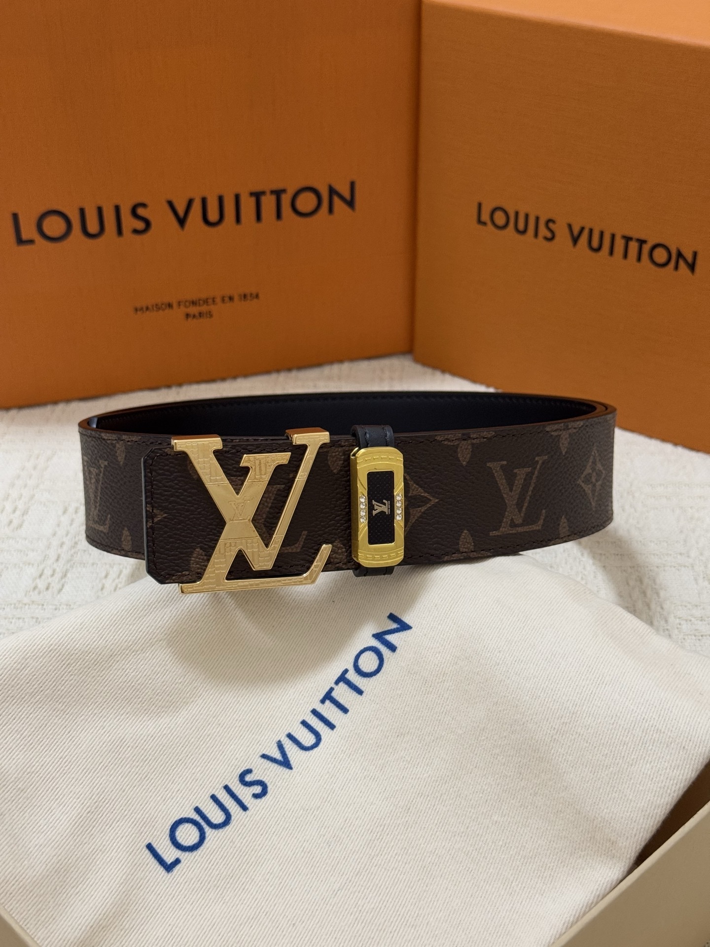 Louis Vuitton LV Initial Monogram Canvas Belt - Gold Hardware