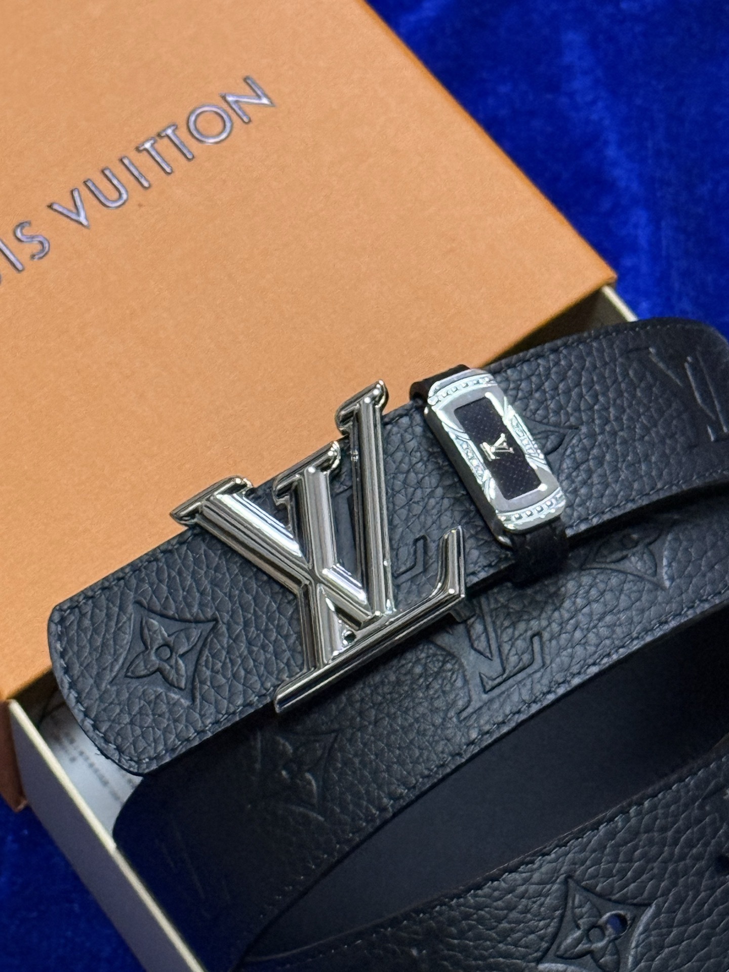 Louis Vuitton Men's Monogram Leather Belt with Silver LV Buckle