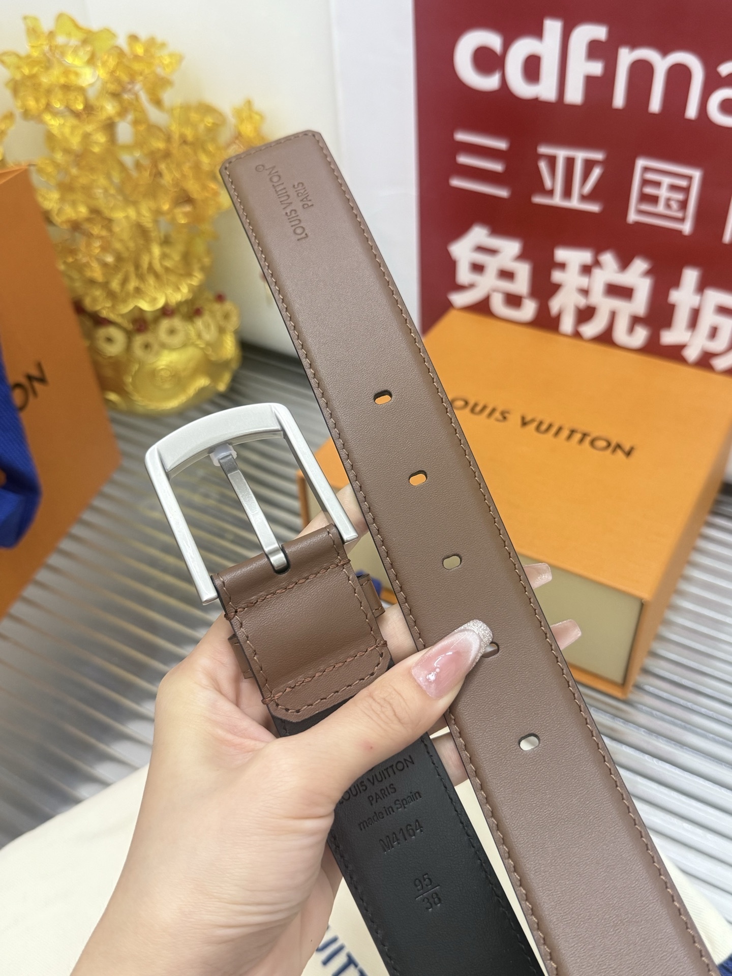 Louis Vuitton Brown Leather Men's Belt with Silver Buckle