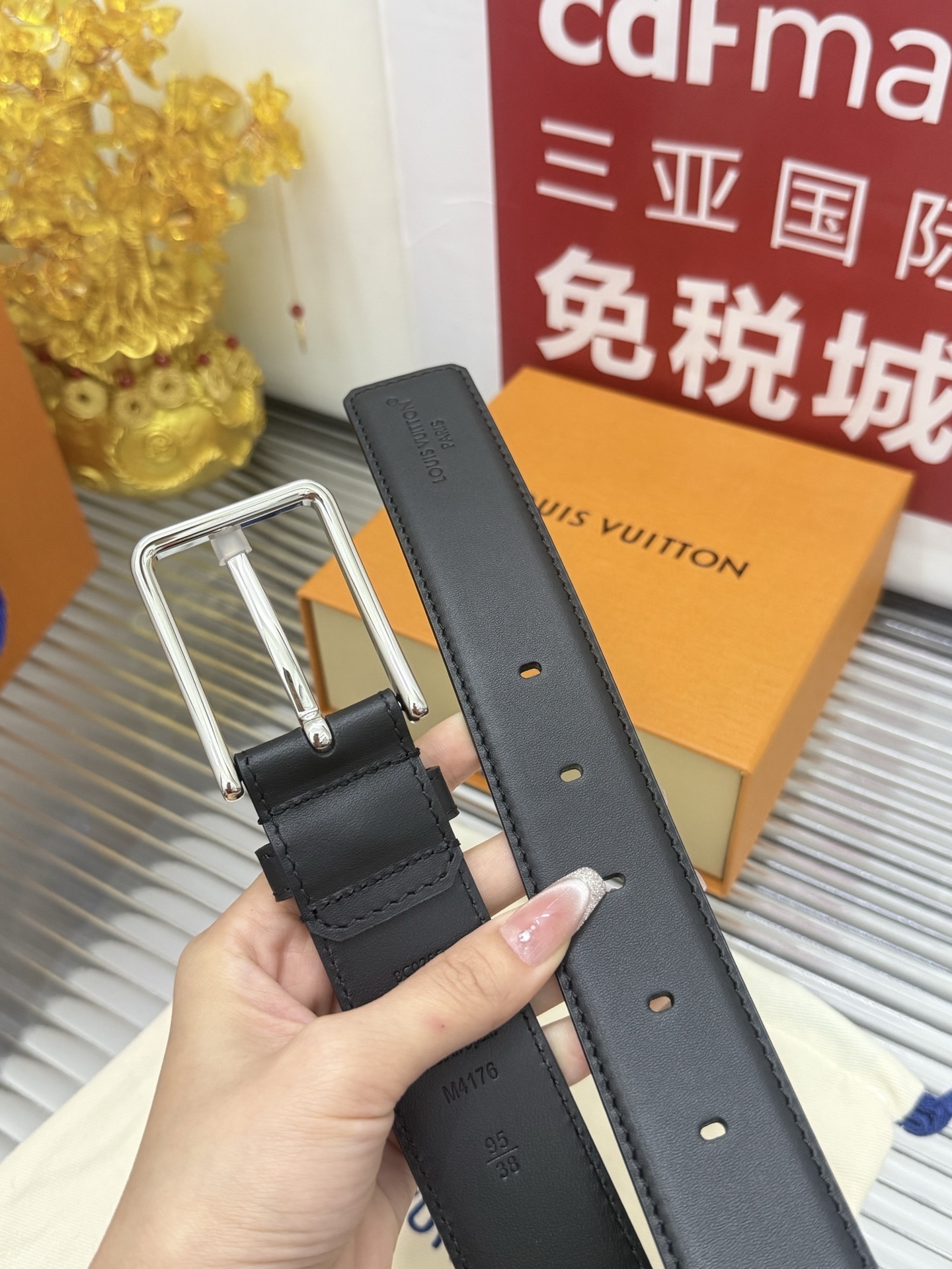 Louis Vuitton Men's Classic Black Leather Belt - Silver Pin Buckle