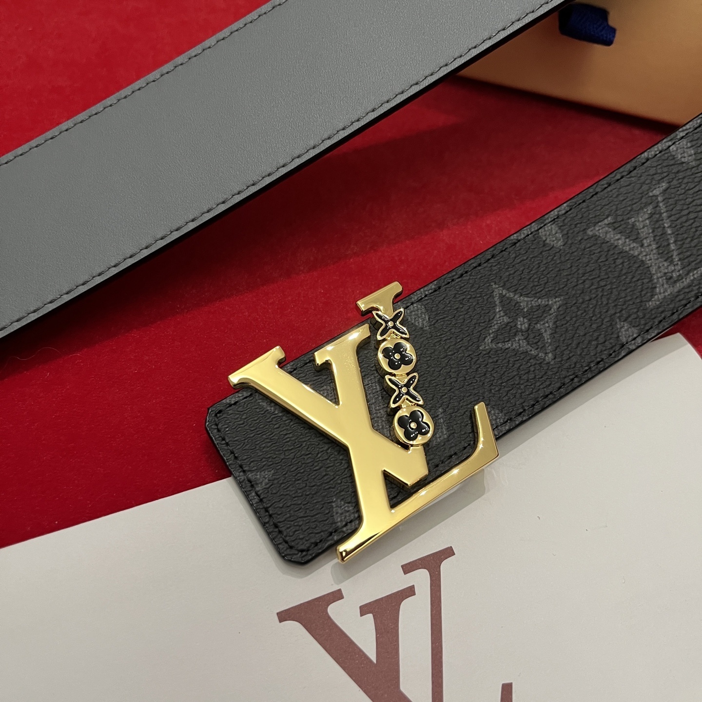 LV Monogram Eclipse Reversible Belt with Gold Emblem Buckle