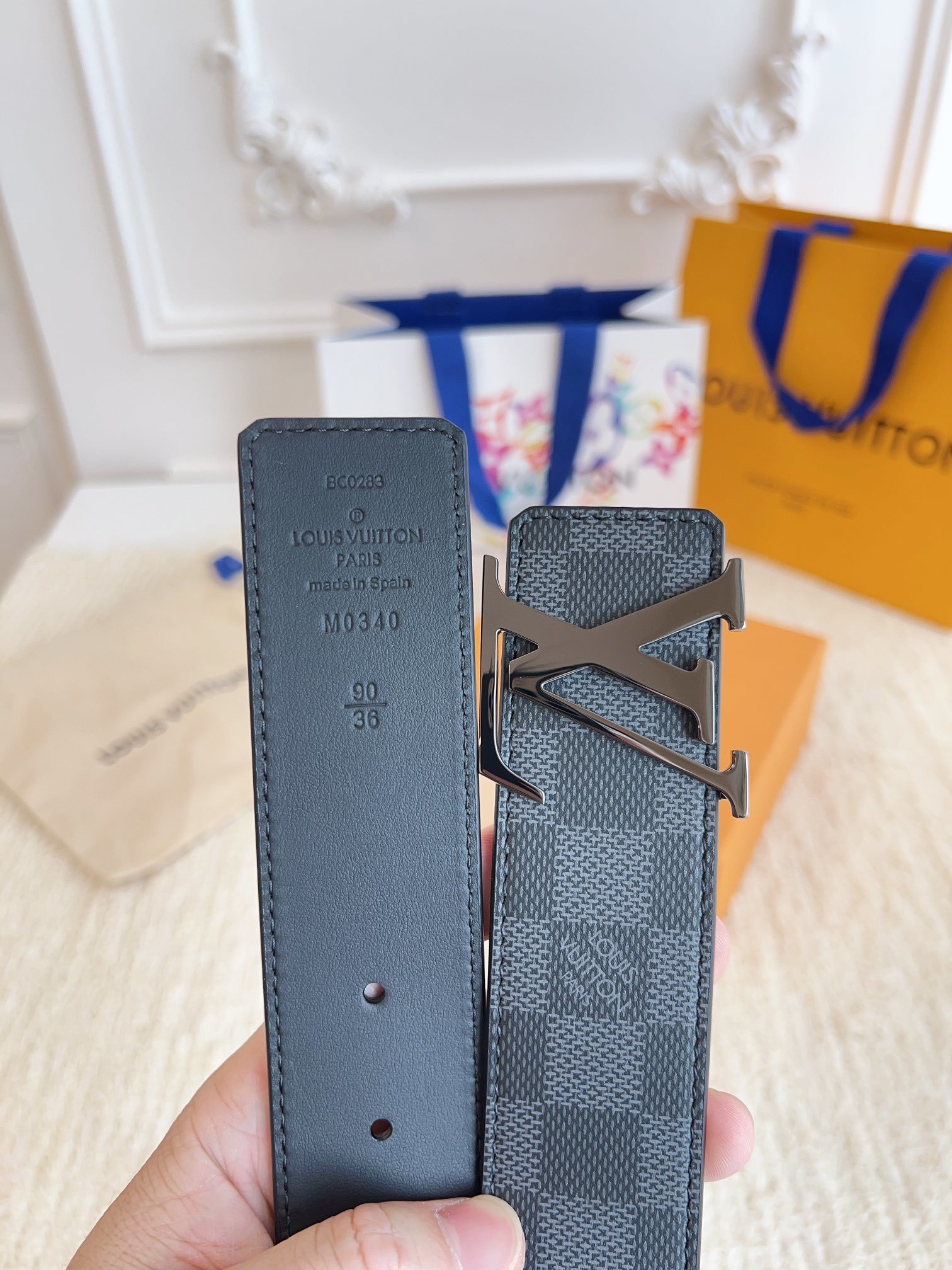 Louis Vuitton LV Initial Men's Belt - Damier Graphite Silver Buckle