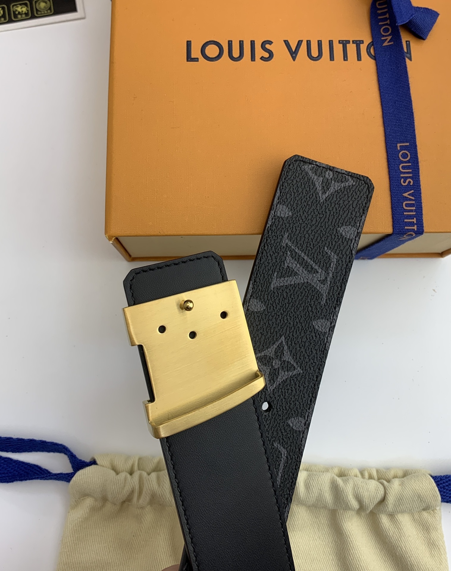 Louis Vuitton LV Initiales 40mm Monogram Eclipse Belt Gold Buckle
