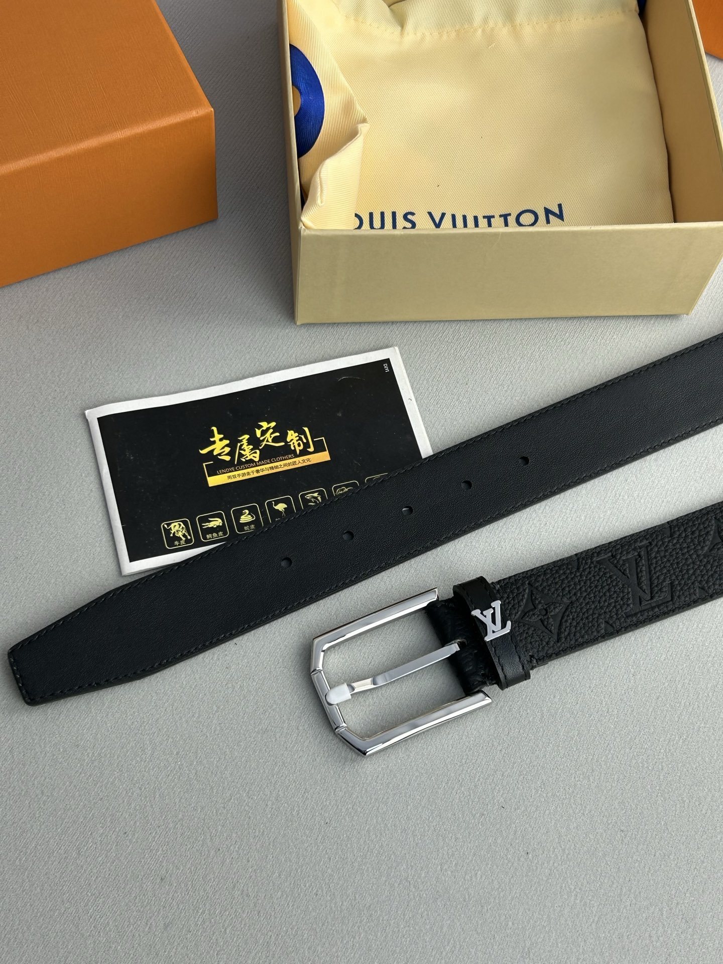 Luxury LV Monogram Embossed Black Leather Men's Belt - Silver Buckle