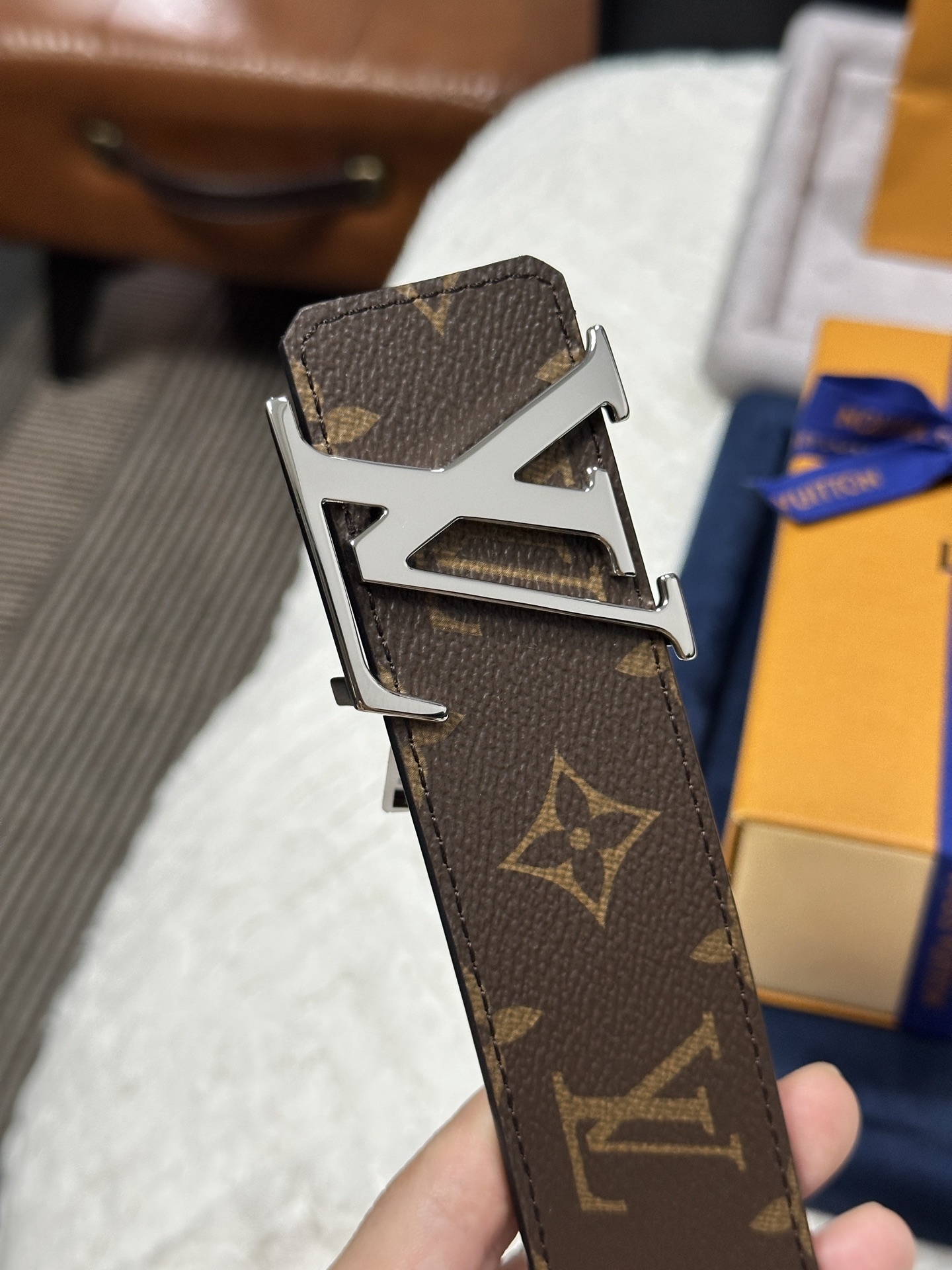 Louis Vuitton LV Initiales Monogram Canvas Belt with Silver Buckle