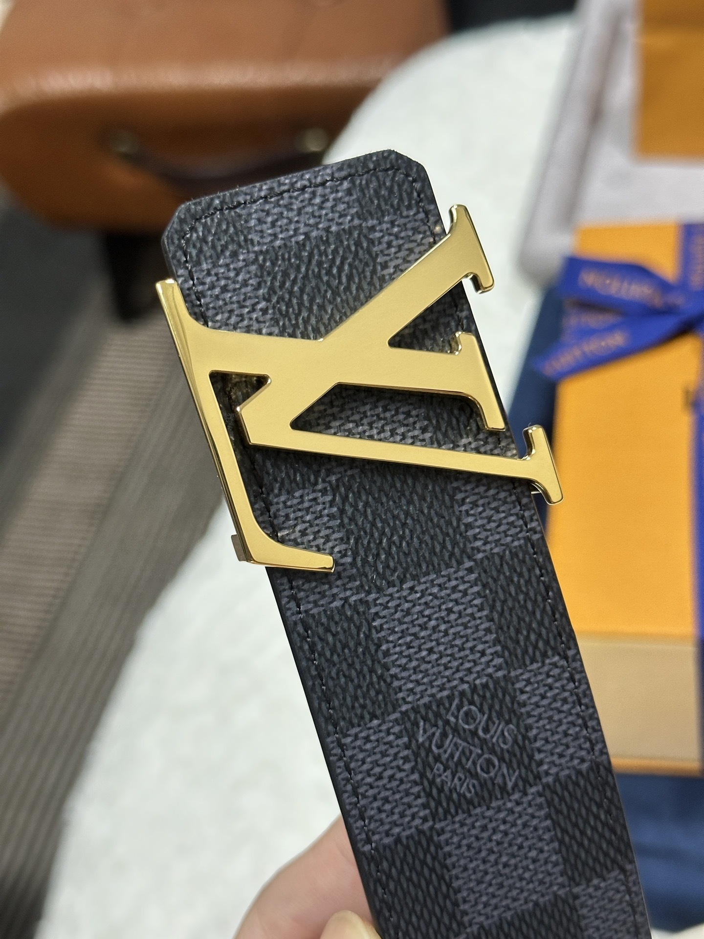Louis Vuitton LV Initial Belt Damier Graphite with Gold Buckle