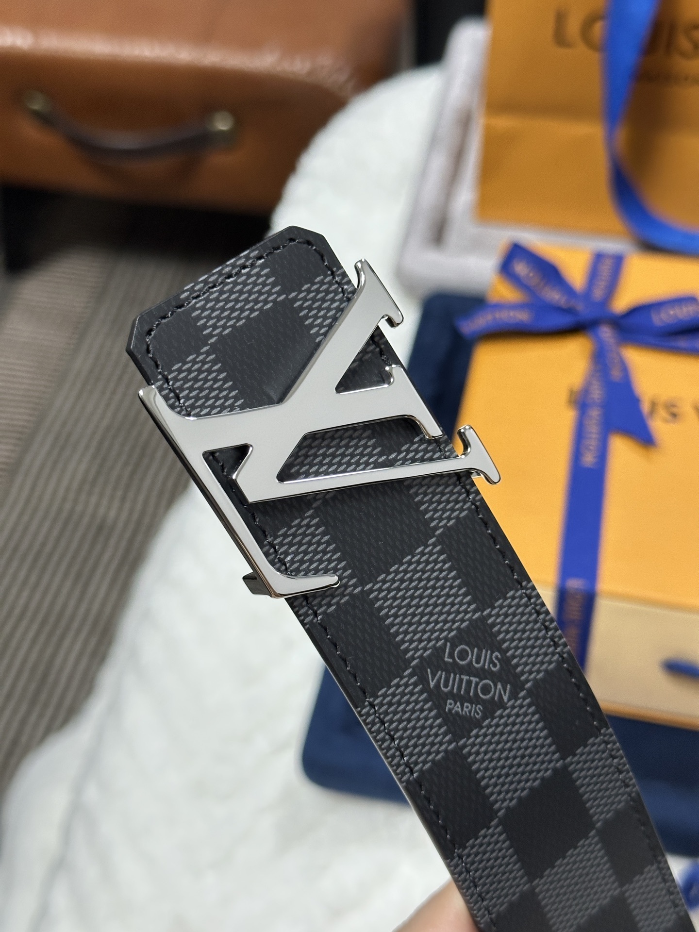 Louis Vuitton LV Initial Damier Graphite Belt with Silver Buckle