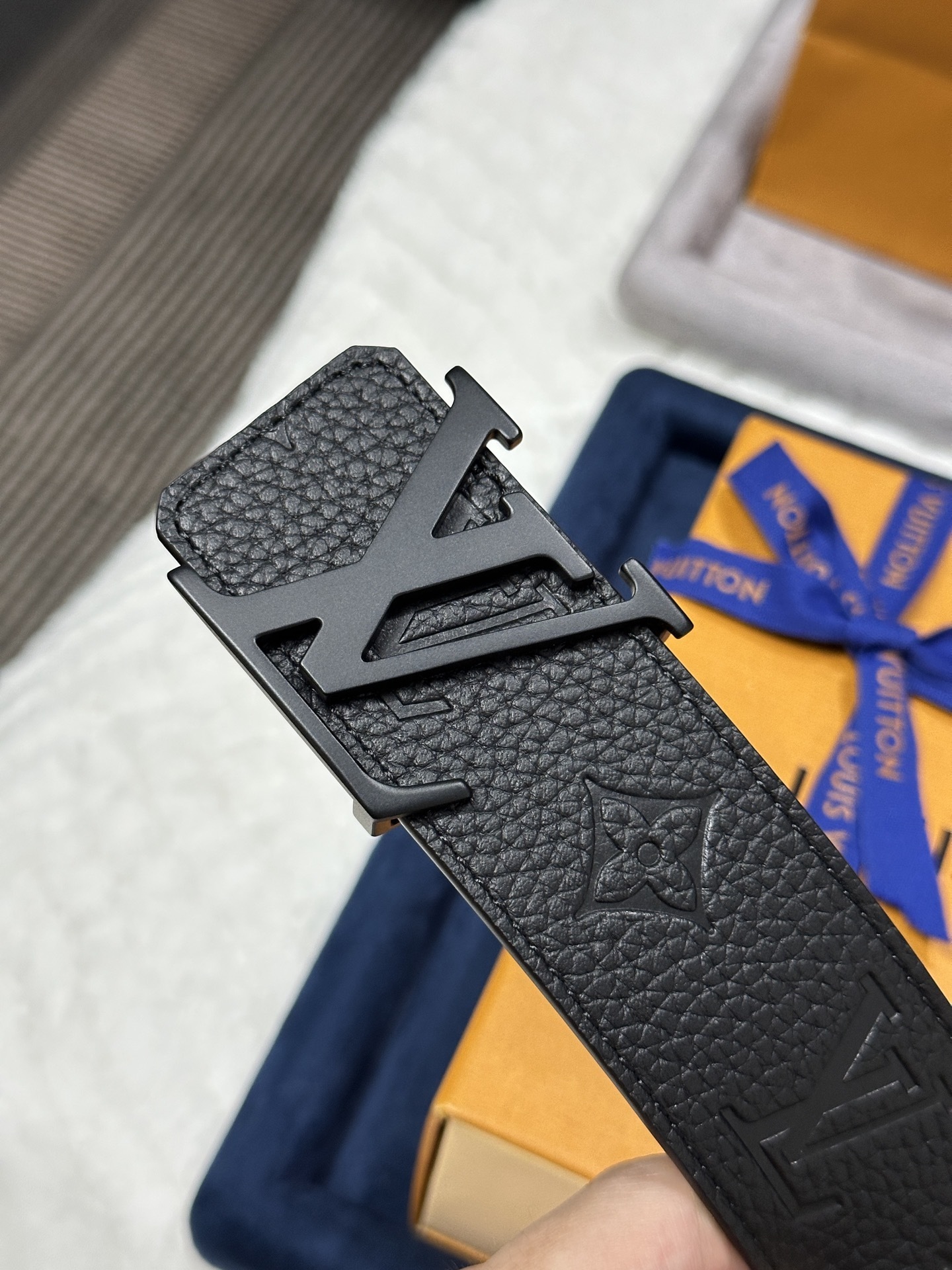 Louis Vuitton Monogram Taurillon Leather Belt with Matte LV Buckle